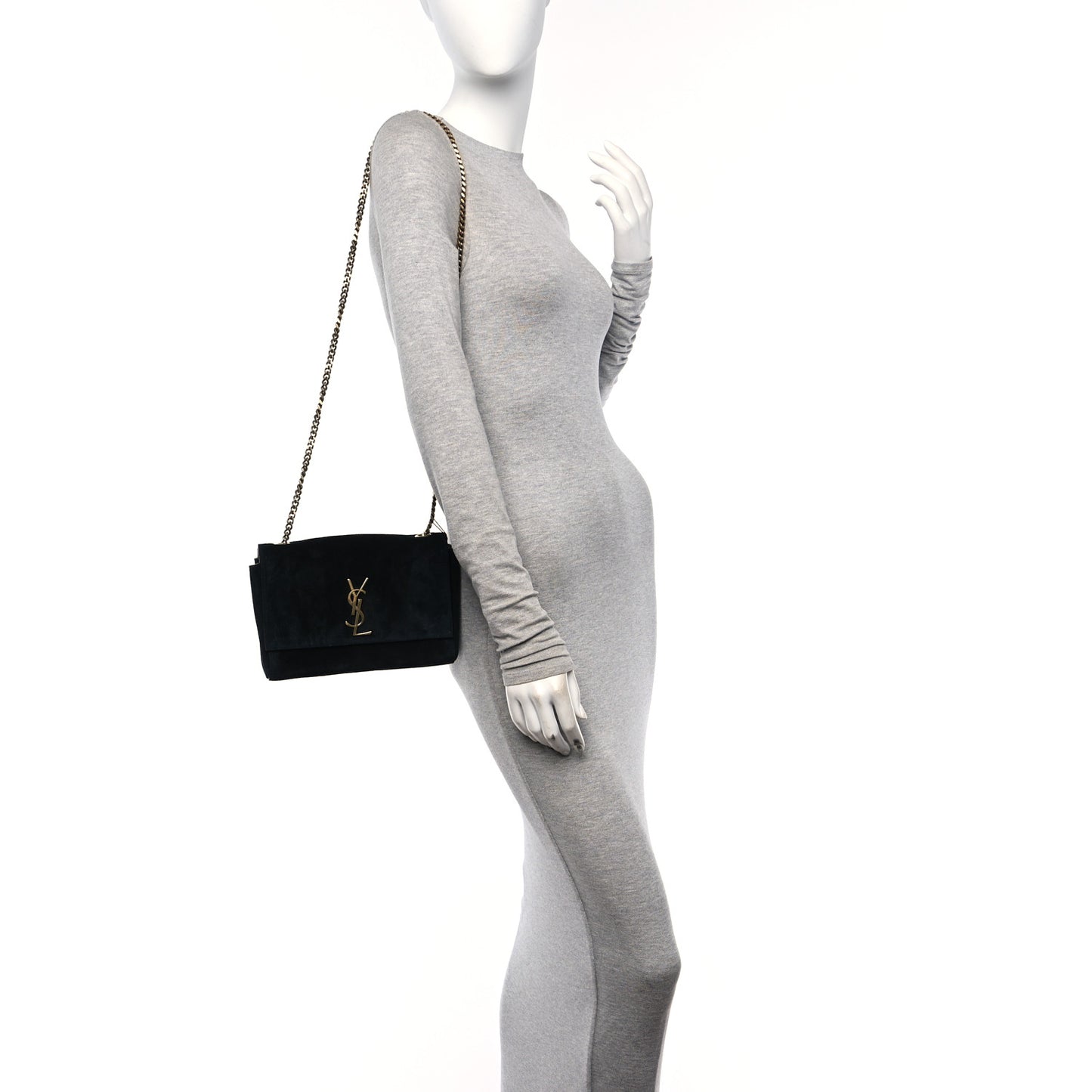 Smooth Calfskin Suede Small Reversible Monogram Kate Satchel Black