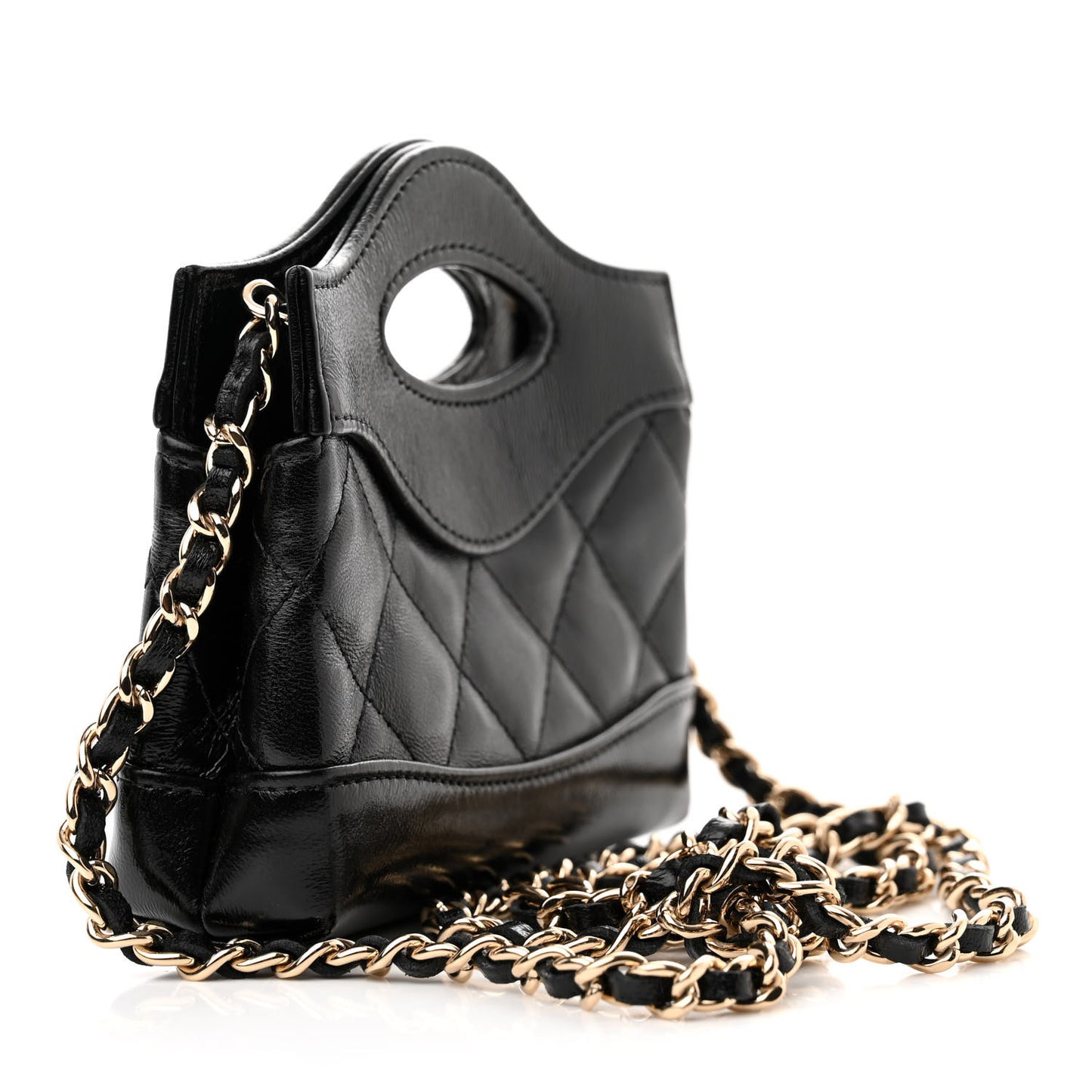 Shiny Lambskin Quilted Micro 31 Clutch With Chain Black