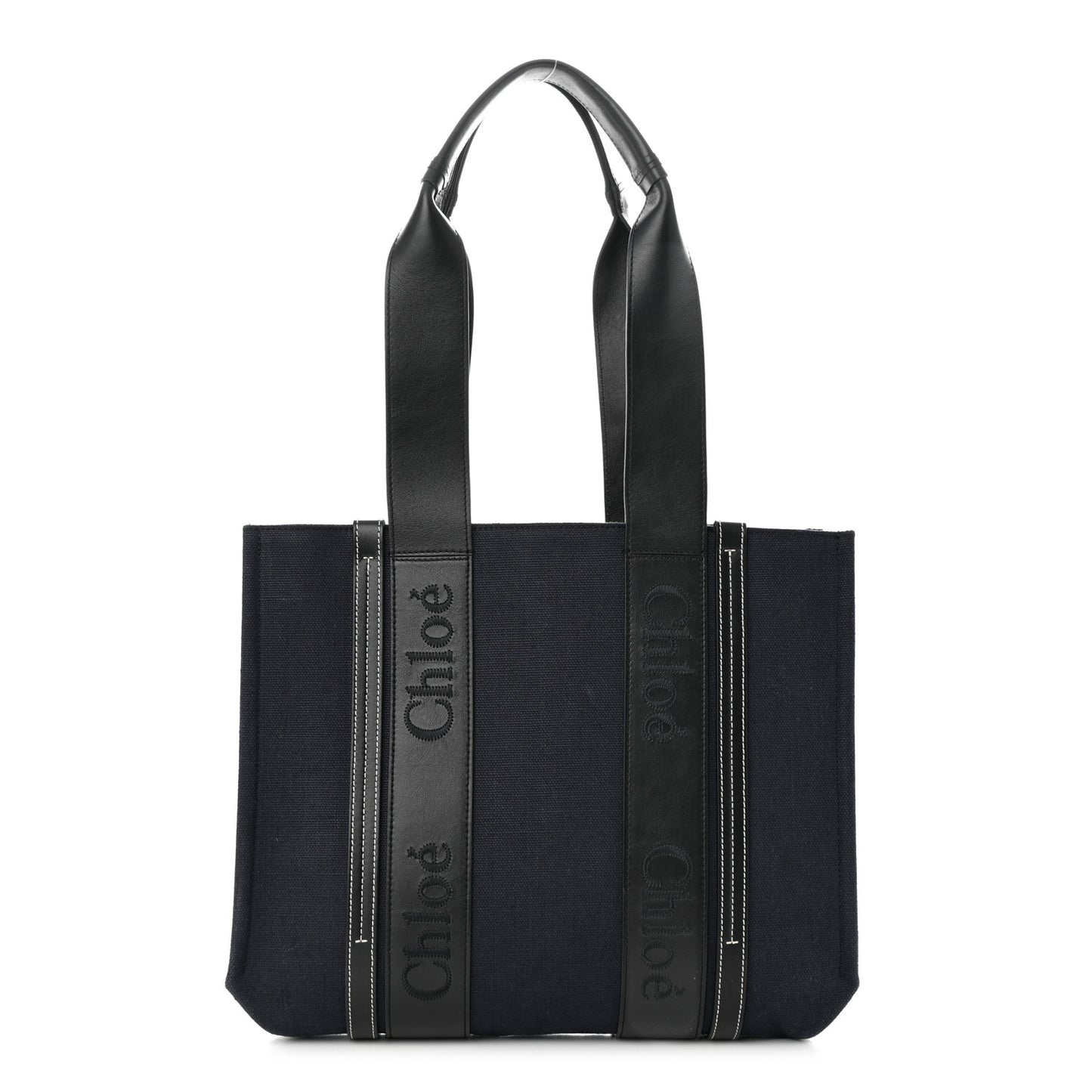 Calfskin Linen Medium Woody Tote Deep Denim