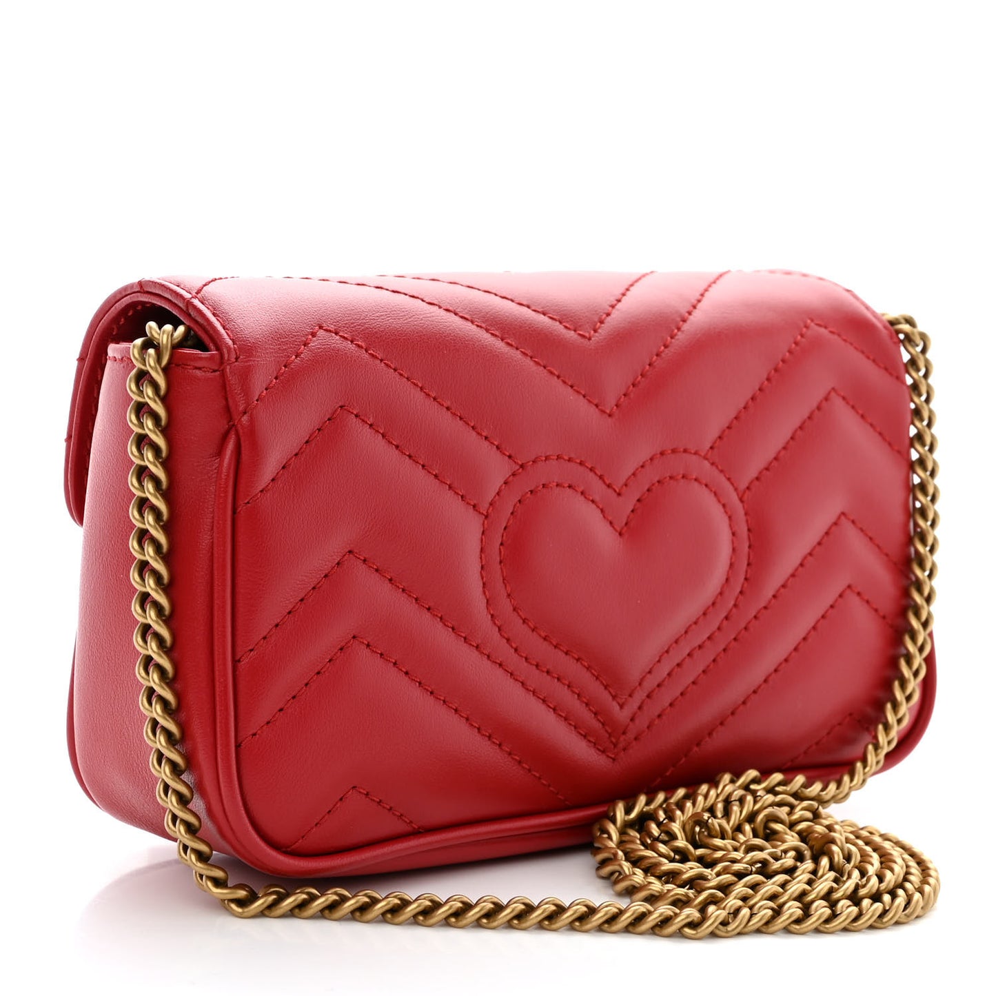 Calfskin Matelasse Super Mini GG Marmont Shoulder Bag Hibiscus Red