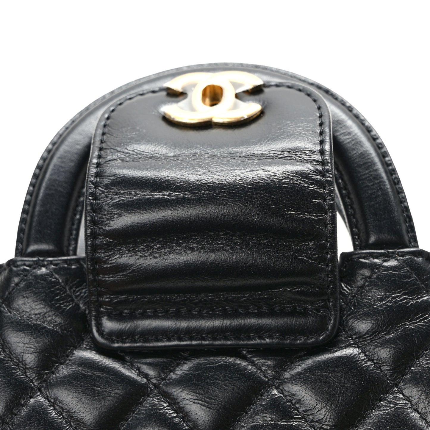 Shiny Aged Calfskin Quilted Mini Nano Kelly Shopper Black