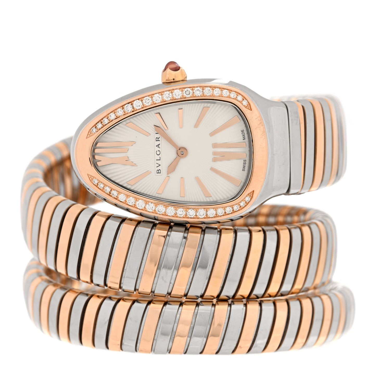 Stainless Steel 18K Rose Gold Diamond Bezel 35mm Serpenti Tubogas Double Spiral Quartz Watch