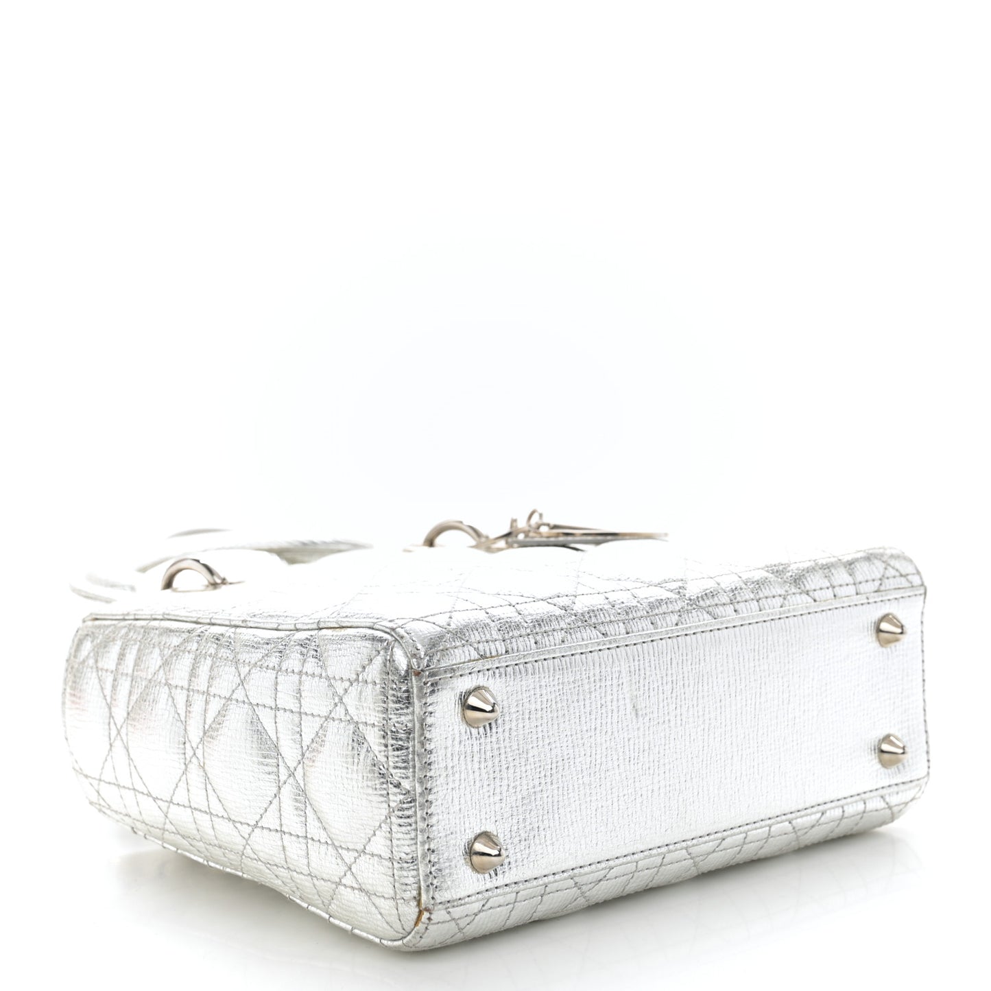 Metallic Lambskin Cannage Small Lucky Badges Lady Dior Silver