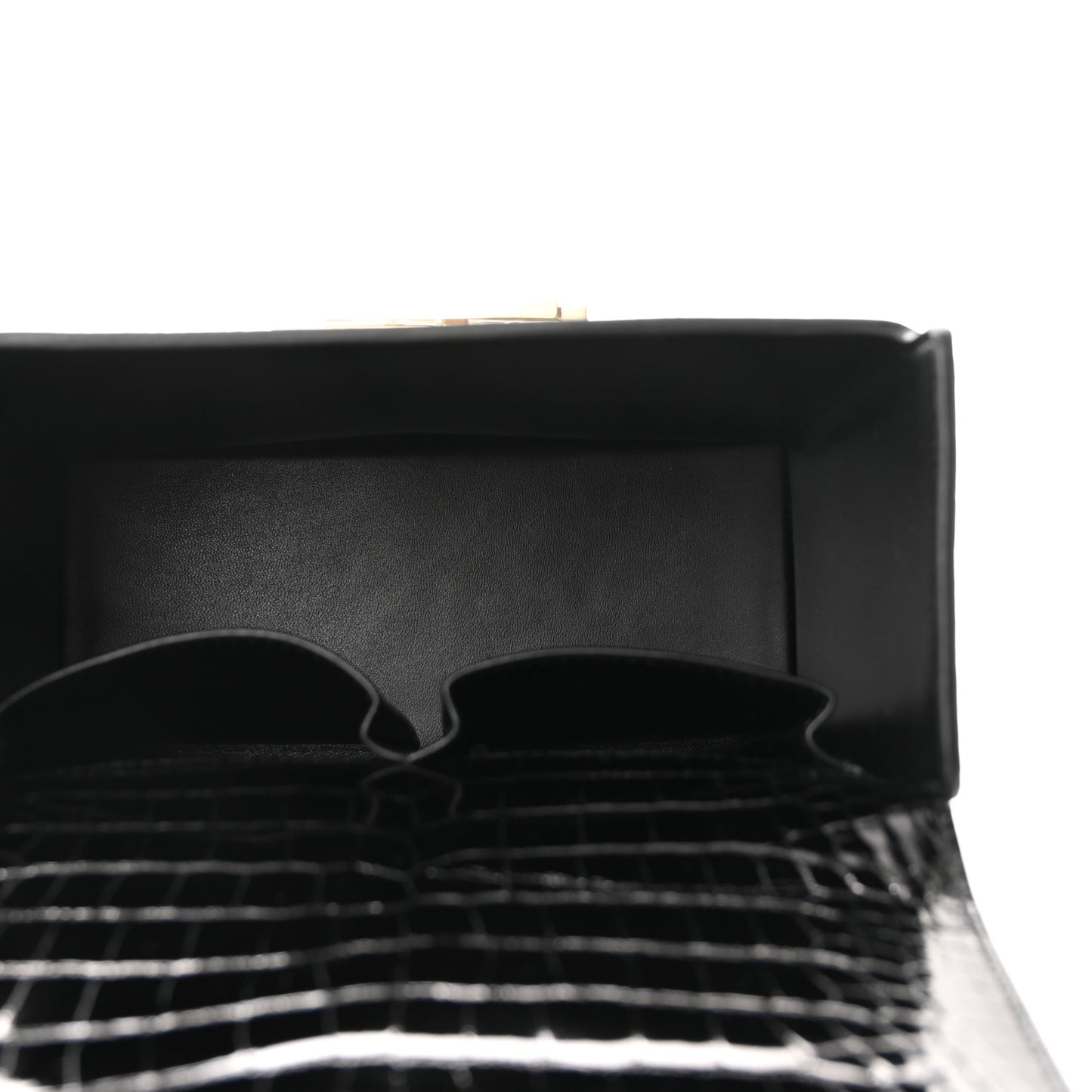 Shiny Alligator Cinhetic Boxy Top Handle Bag Black