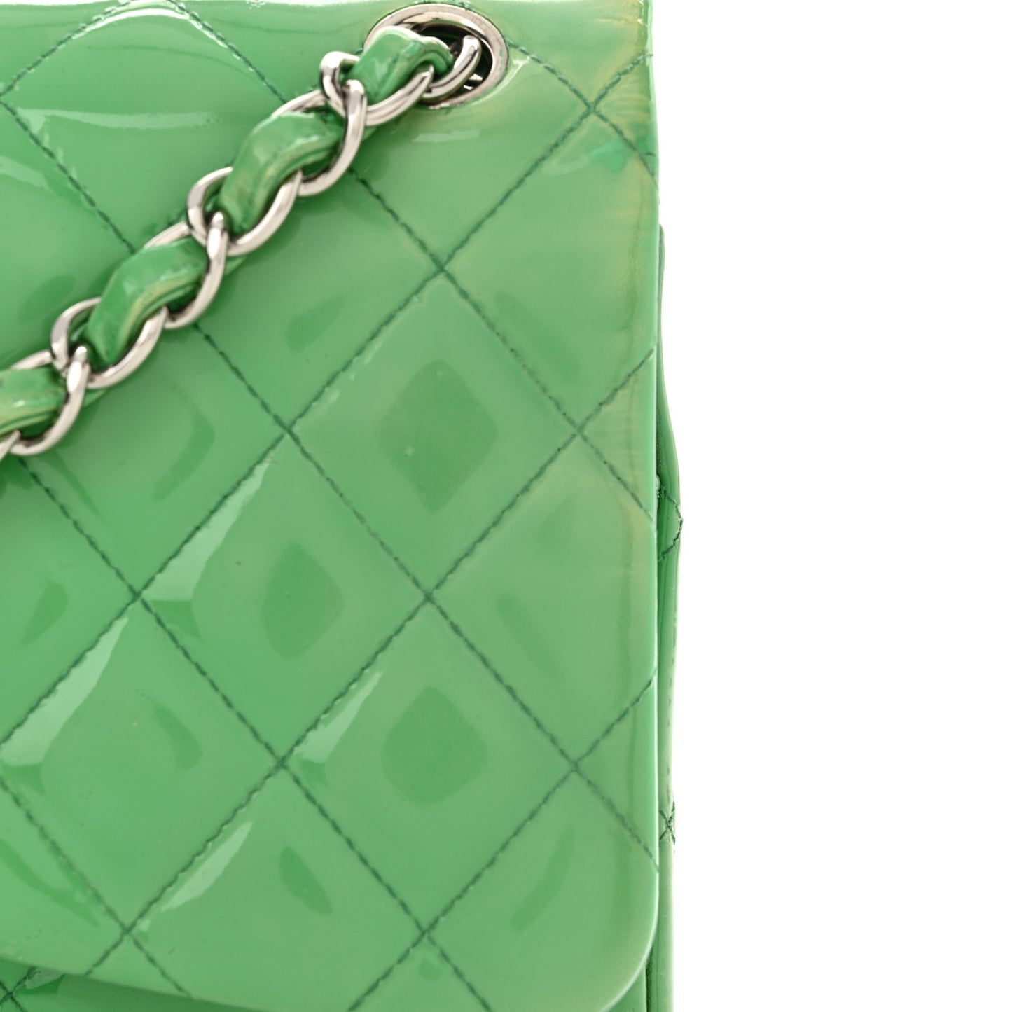 Patent Quilted Jumbo Double Flap Green
