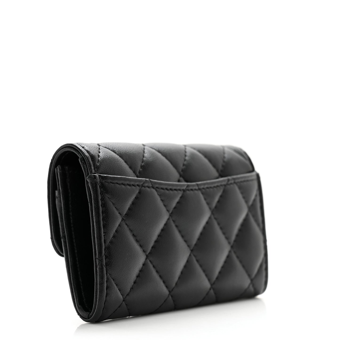 Lambskin Quilted Flap Card Holder Wallet So Black