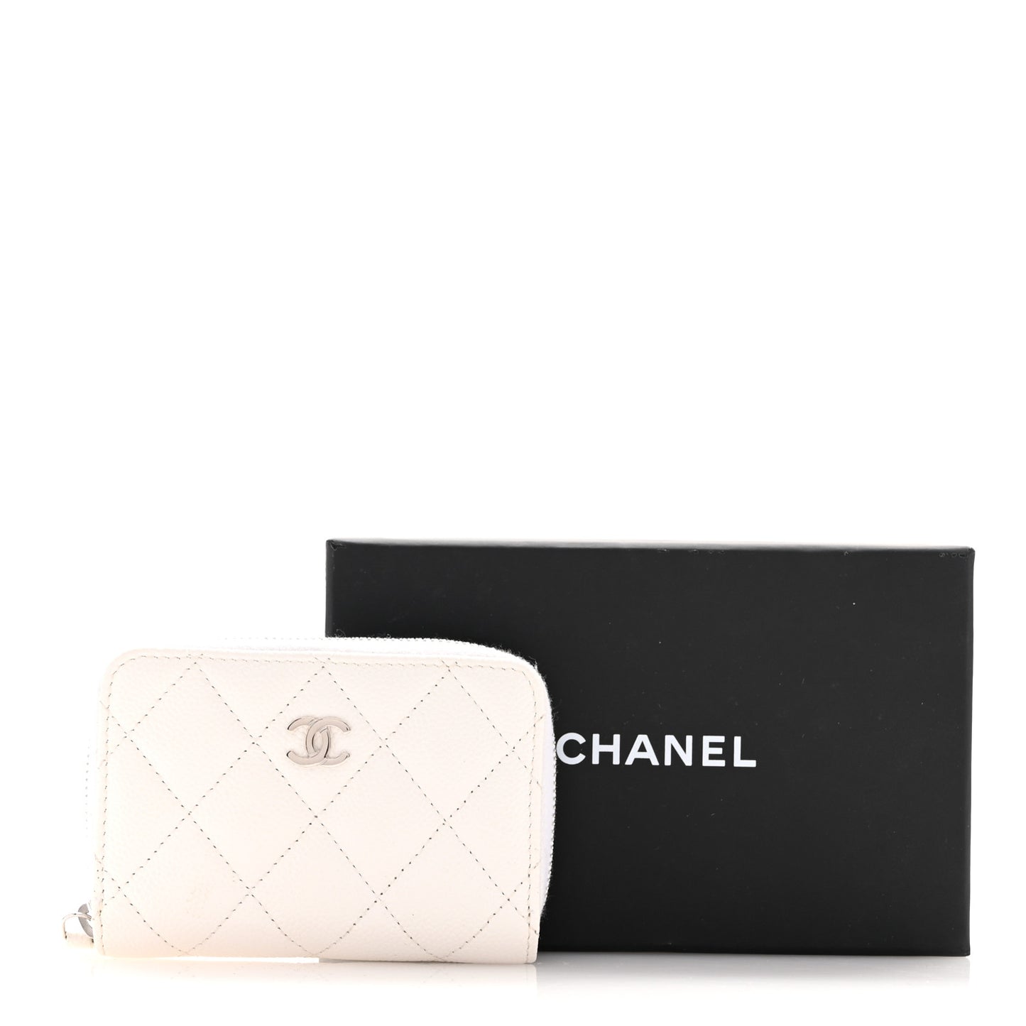 Caviar Quilted Zip Coin Purse White