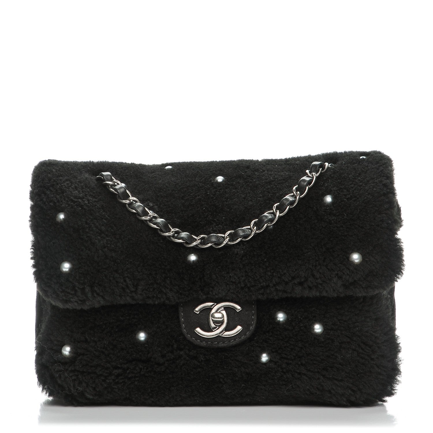 Chanel Shearling Lambskin Pearl Flap Black 201696 – FASHIONPHILE