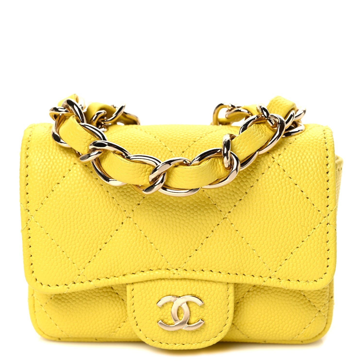 Chanel Caviar Quilted Mini Chain Belt Bag Yellow 1 of 10