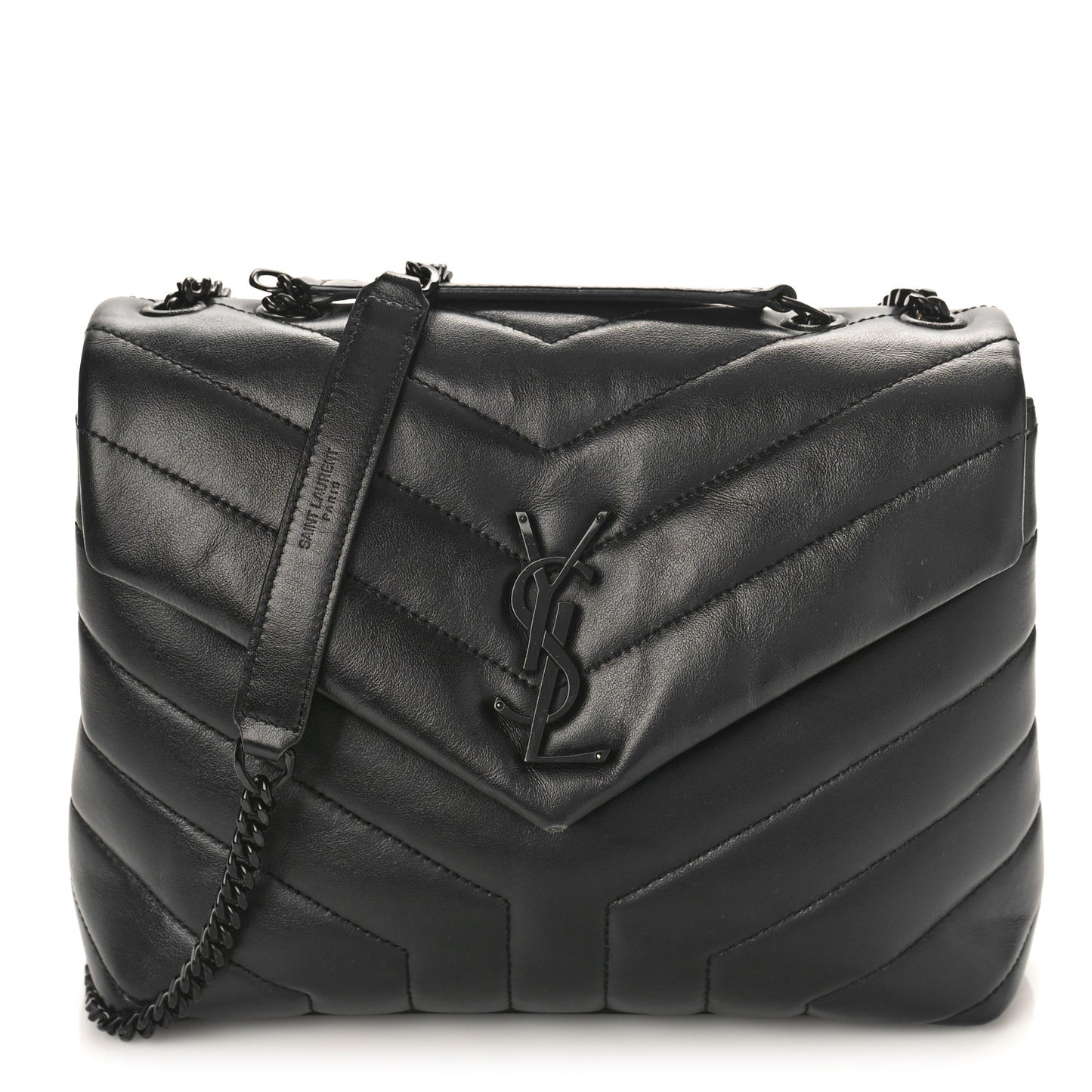 Calfskin Y Quilted Monogram Monochrome Small Loulou Chain Satchel Black