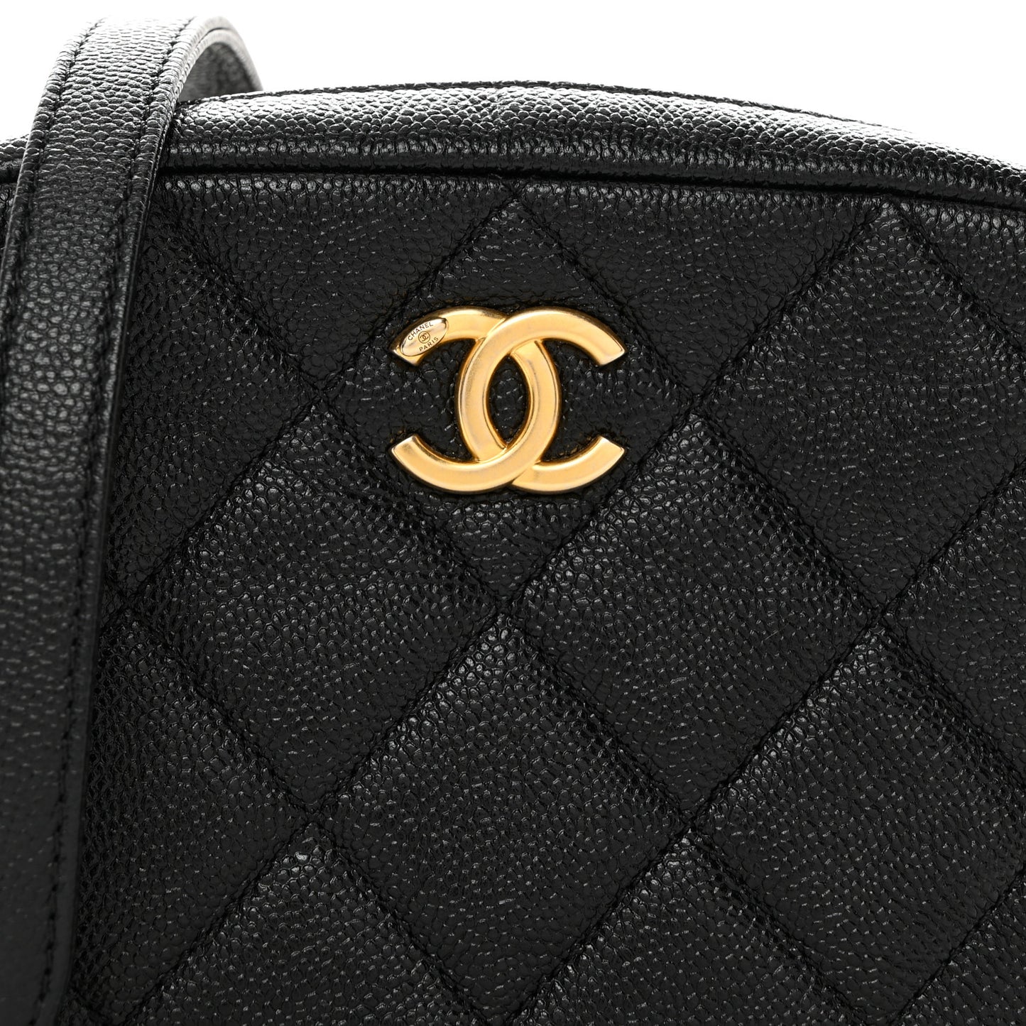 Shiny Caviar Quilted Chain Melody Camera Bag Black