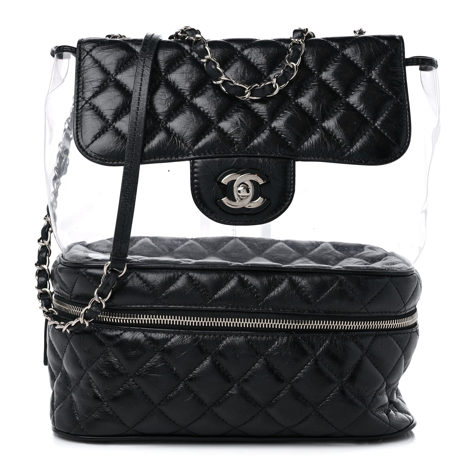 Chanel Crumpled Calfskin PVC Quilted Large Aquarium Backpack Black