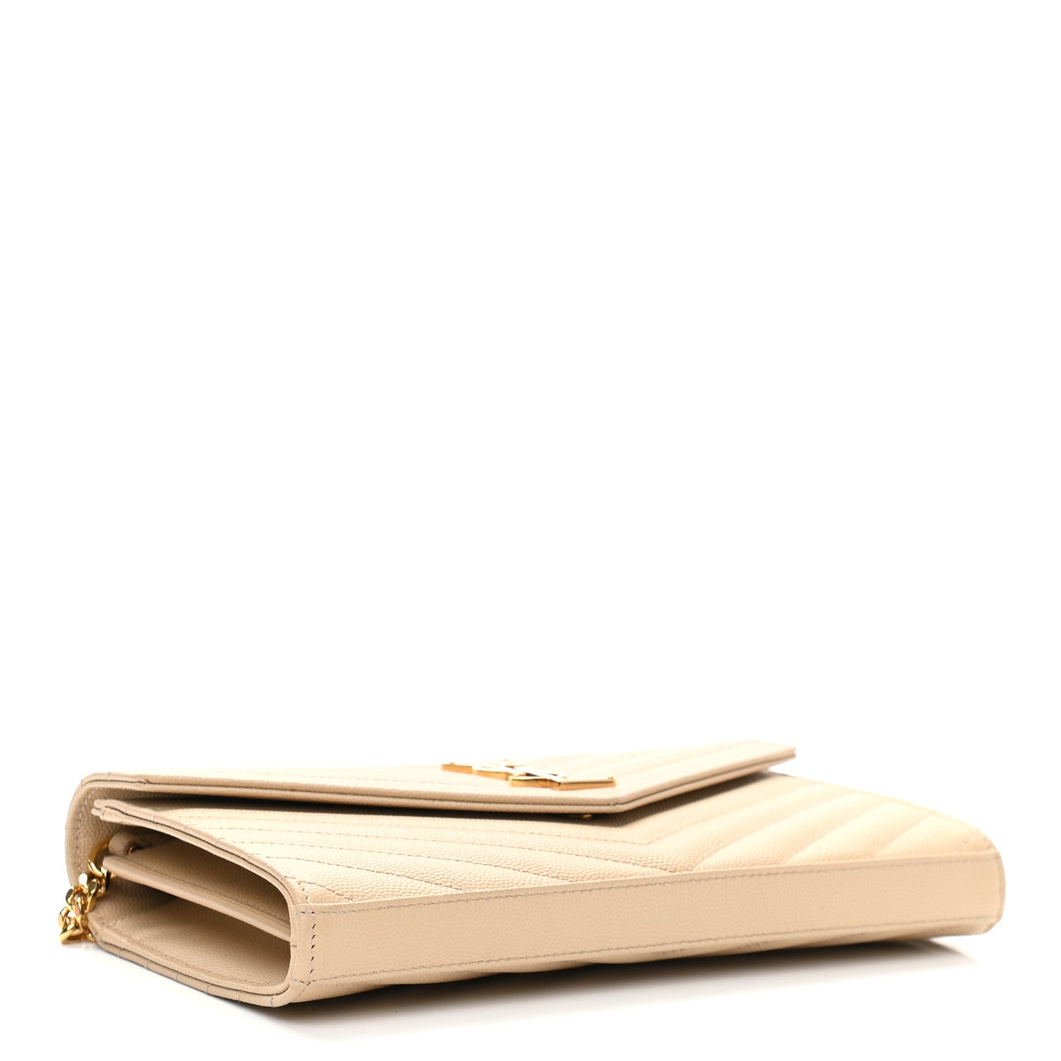 Saint Laurent Grain De Poudre Matelasse Chevron Monogram Chain Wallet Nude Powder 3 of 9