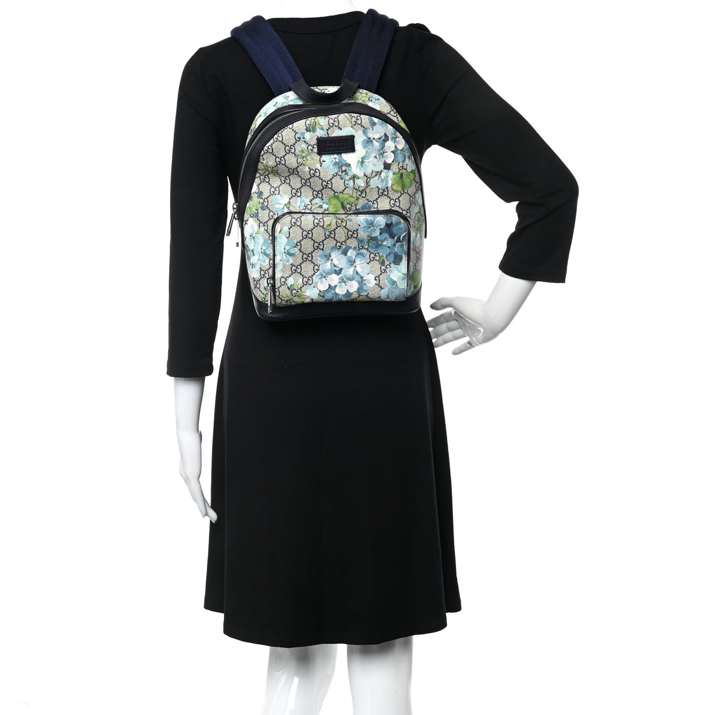 GG Supreme Monogram Blooms Small Day Backpack Blue