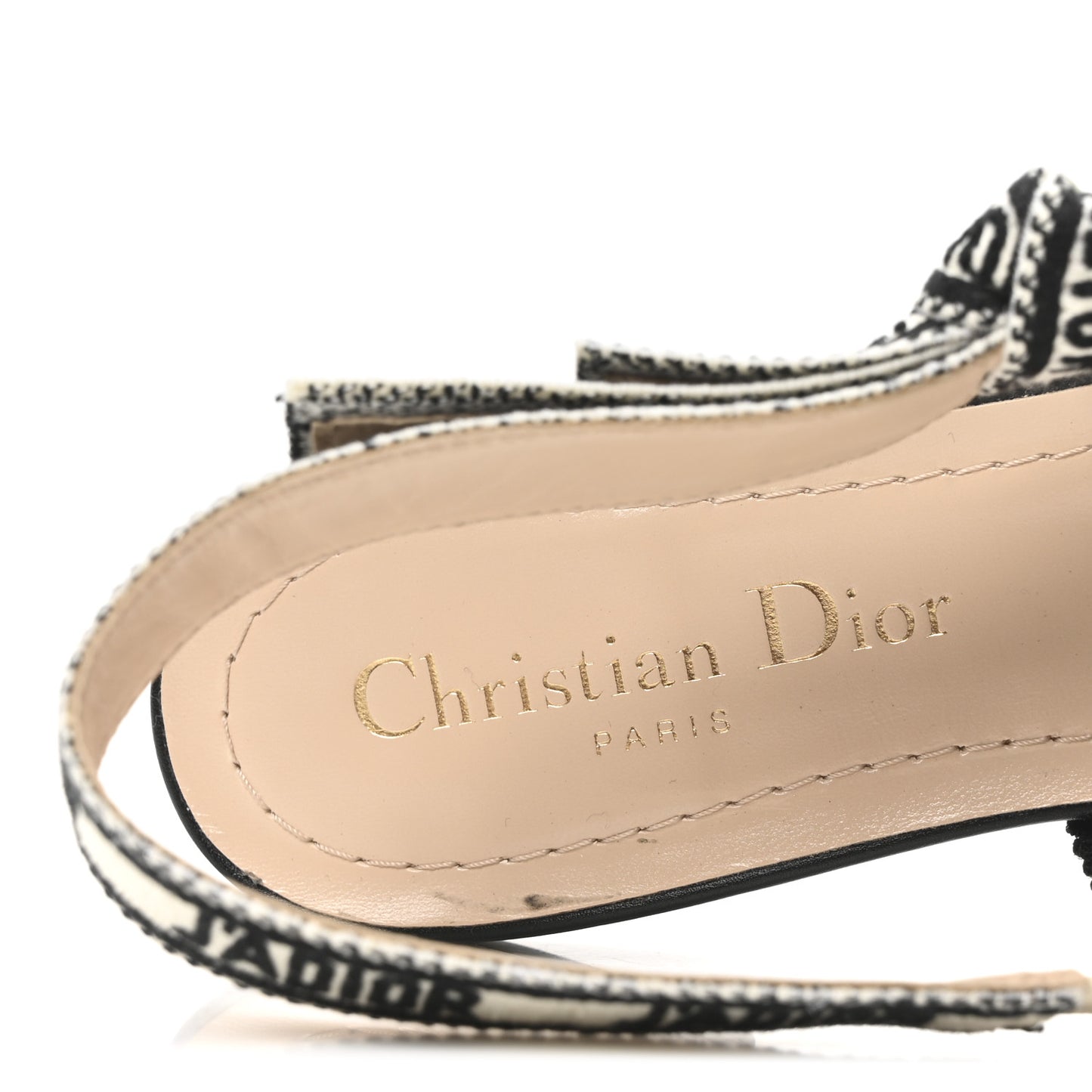Calfskin Ribbon Embroidered J'Adior Slingback Ballet Flats 37 Black