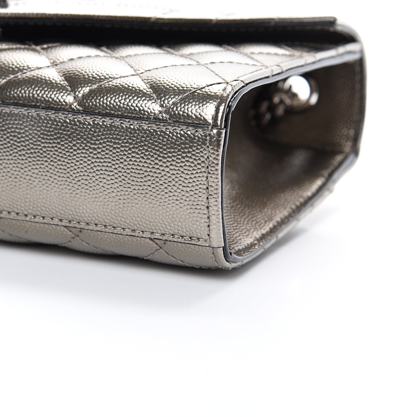 Metallic Grain De Poudre Textured Mixed Matelasse Triquilt Small Monogram Satchel Piombo