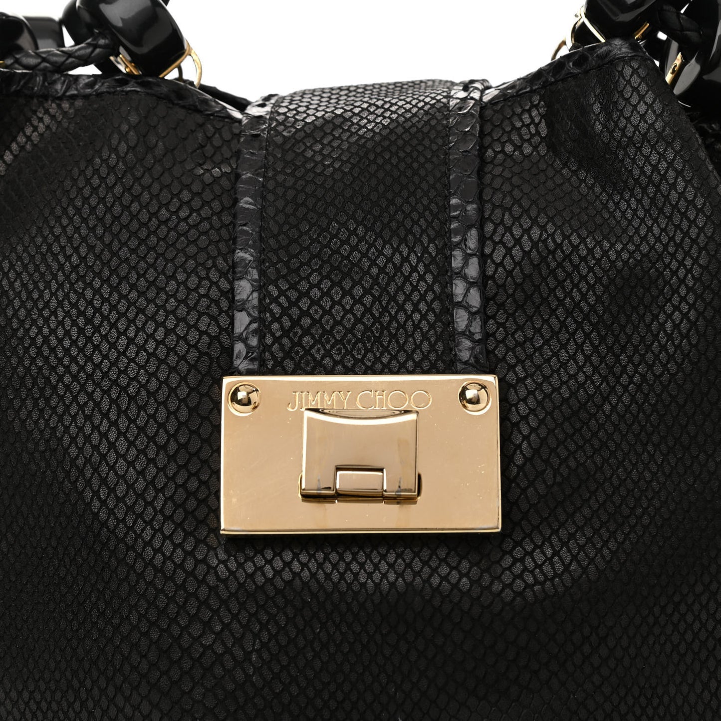 Calfskin Snakeskin Embossed Elaphe Snakeskin Robin Bag Black