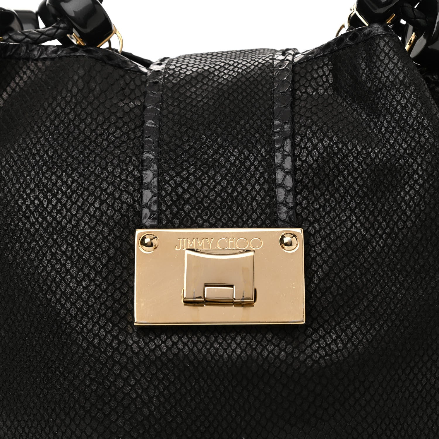 Jimmy Choo Calfskin Snakeskin Embossed Elaphe Snakeskin Robin Bag Black 7 of 9