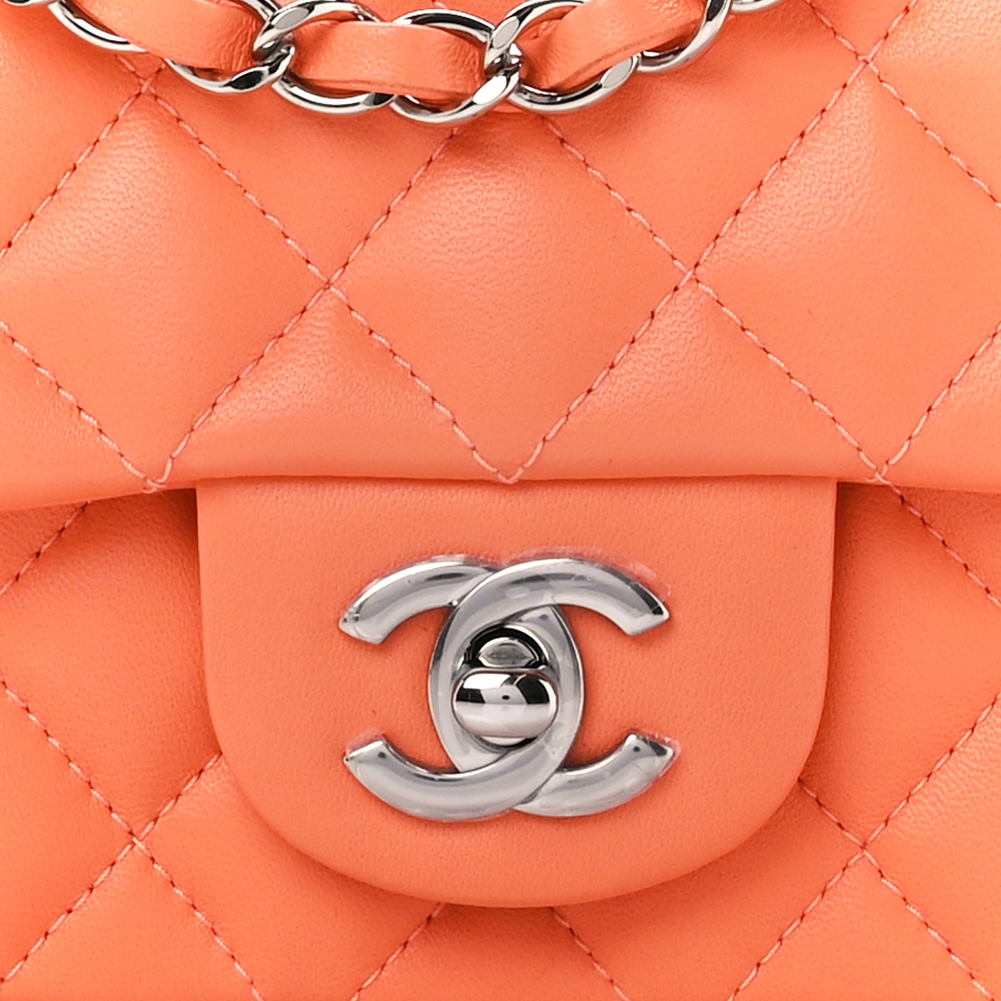 Lambskin Quilted Mini Rectangular Flap Light Orange