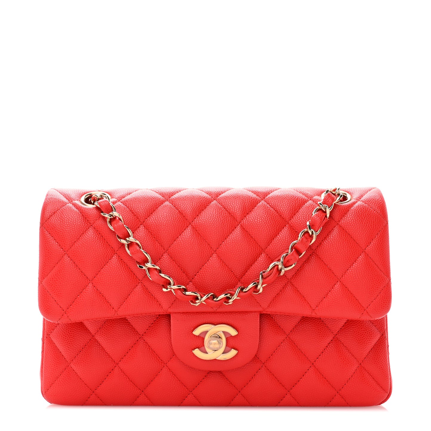 Caviar Quilted Small Double Flap Red