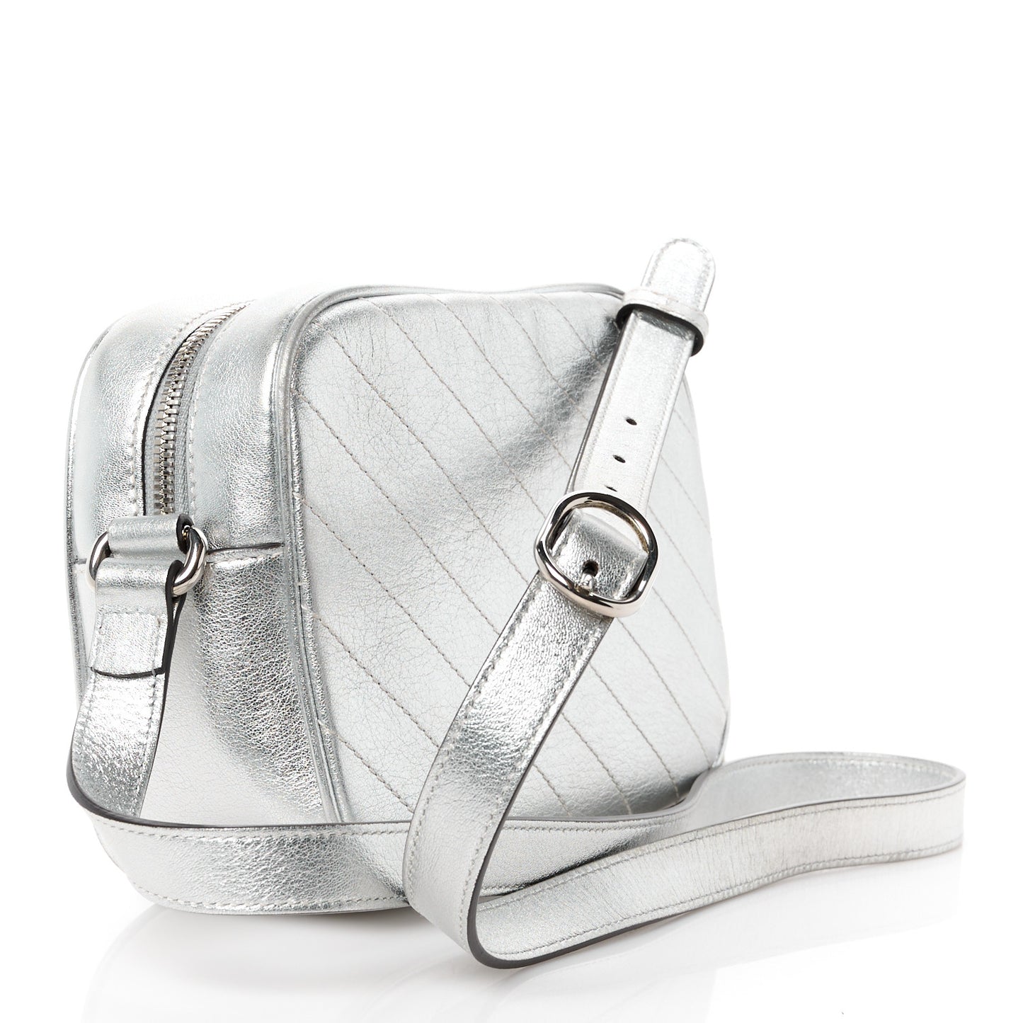 Metallic Sakai Be Green Calfskin Diagonal Stitched Small Blondie Shoulder Bag Silver