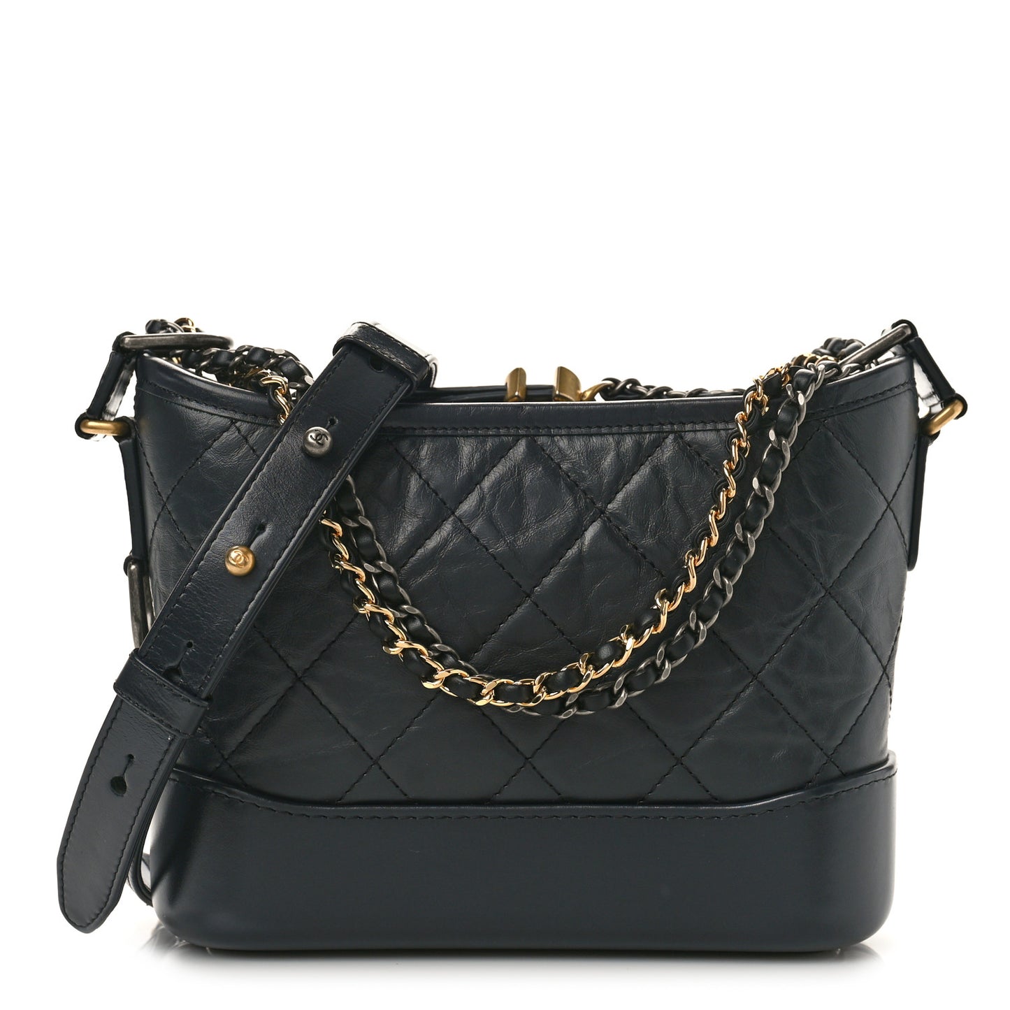 Aged Calfskin Quilted Small Gabrielle Hobo Black