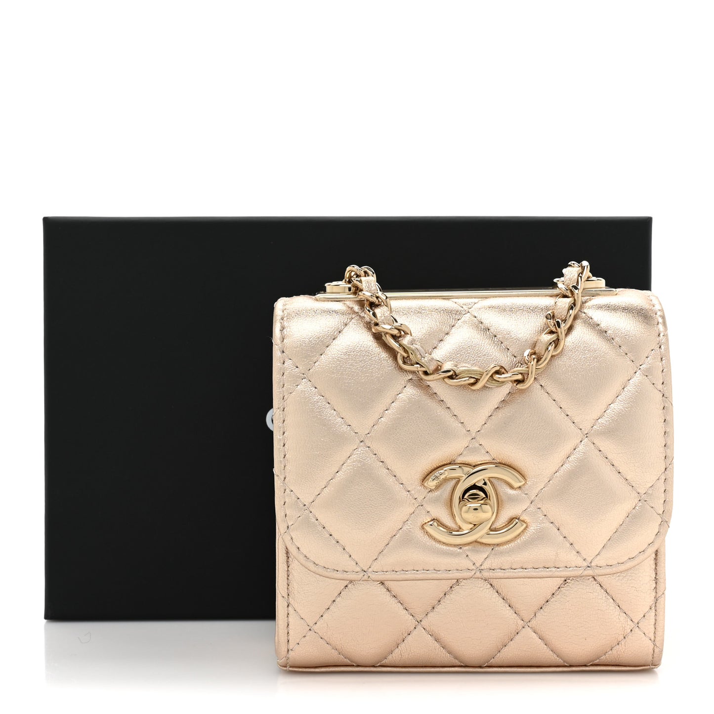 Metallic Lambskin Quilted Mini Trendy CC Clutch With Chain Gold