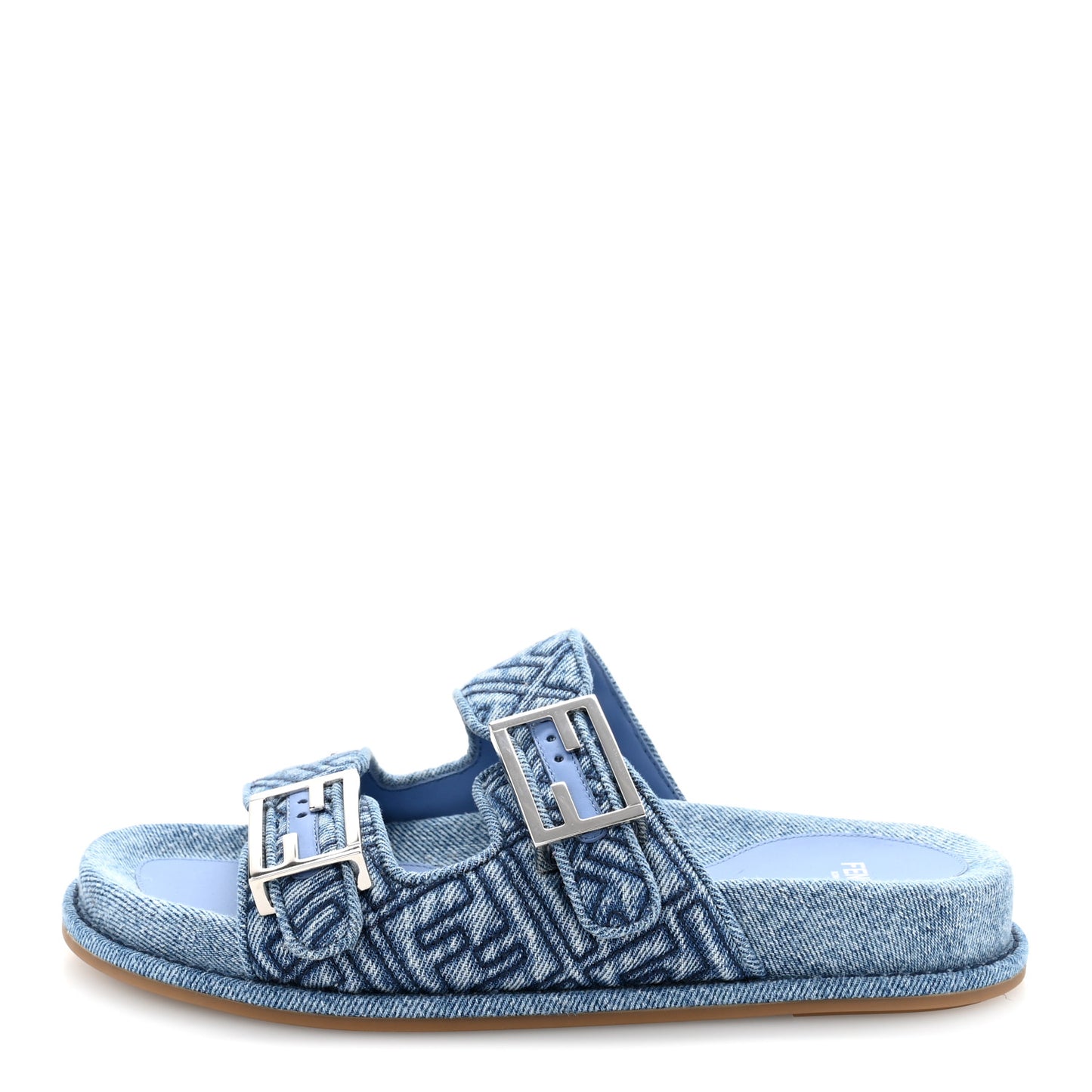 Denim FF Quilted Fendi Feel Buckled Slide Sandals 37.5 Blue