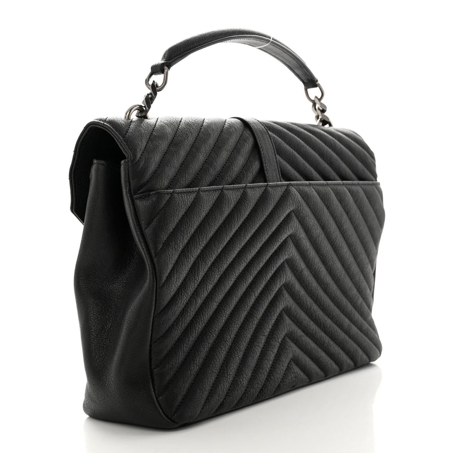 Sheepskin Matelasse Chevron Monogram Large College Satchel Black