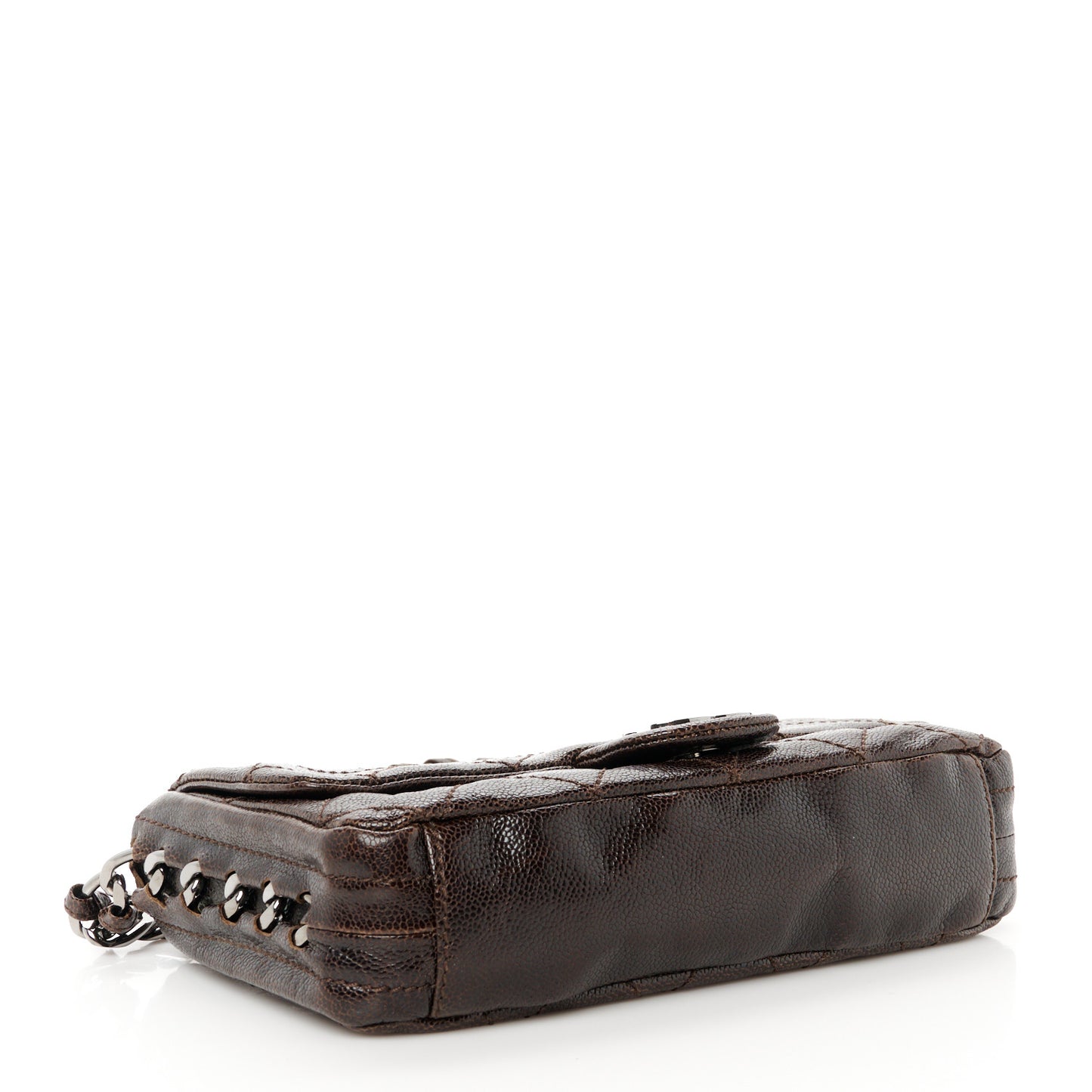 Glazed Caviar Quilted Modern Chain Flap Dark Brown