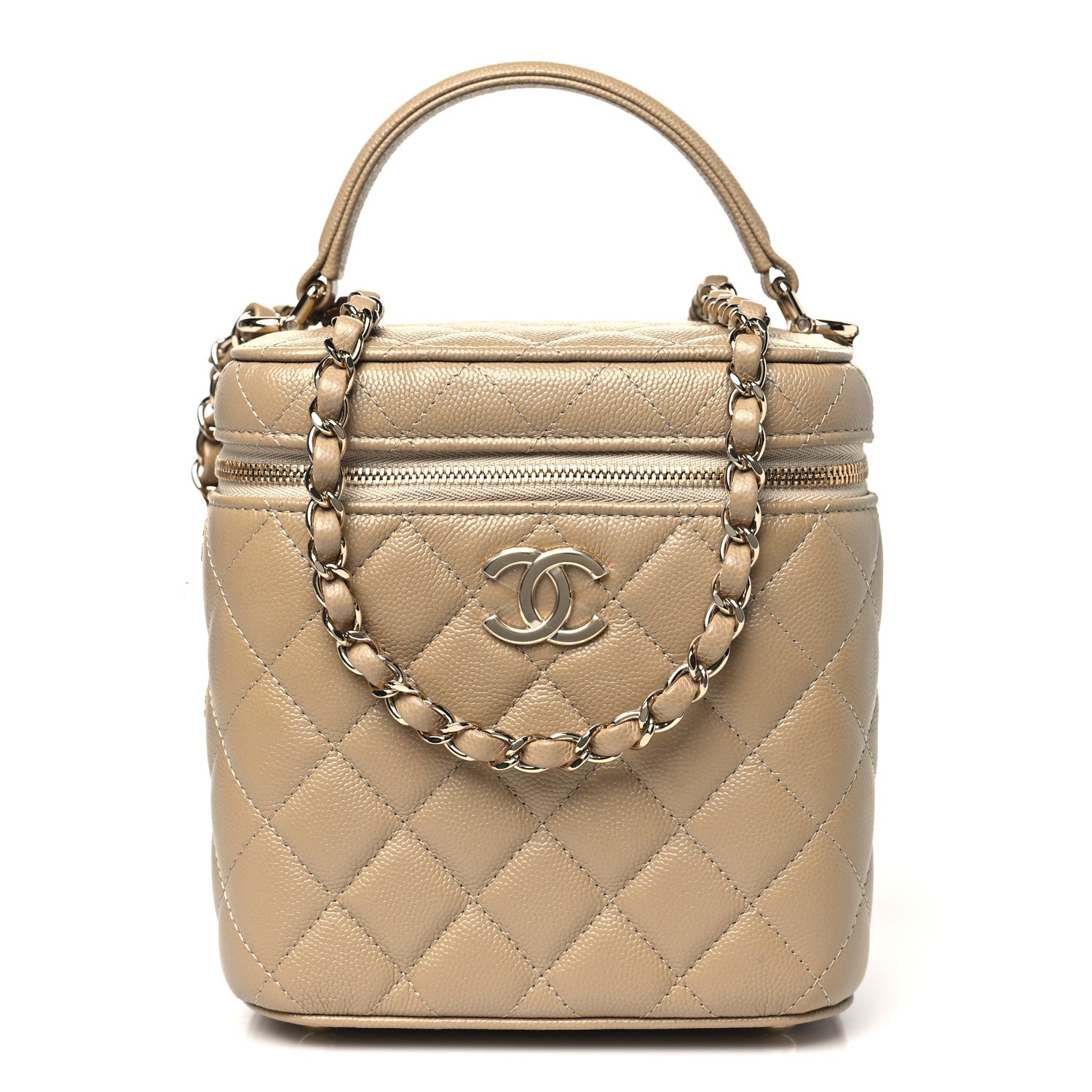 Chanel Caviar Quilted Small Top Handle Vanity Case With Chain Dark