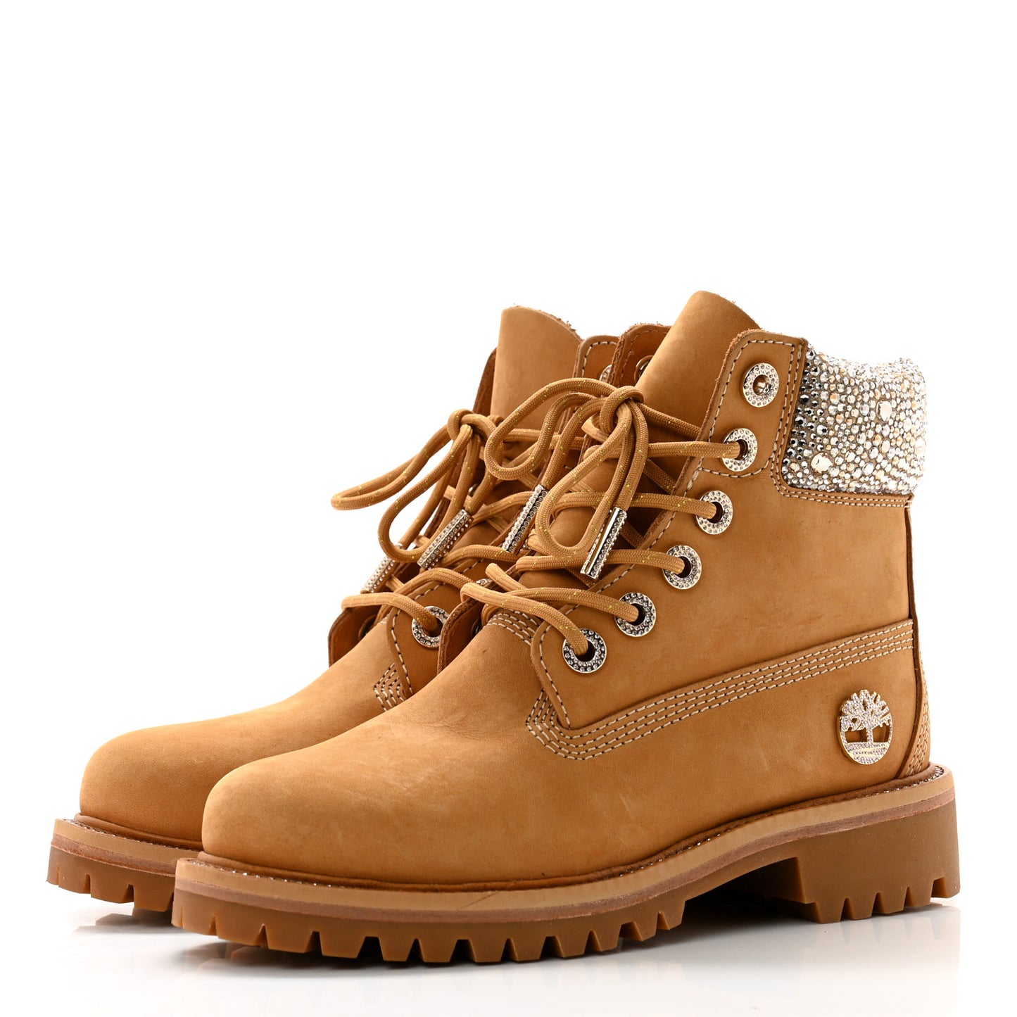 X TIMBERLAND Nubuck Swarovski Crystal Womens Ankle Boots 5.5 Wheat