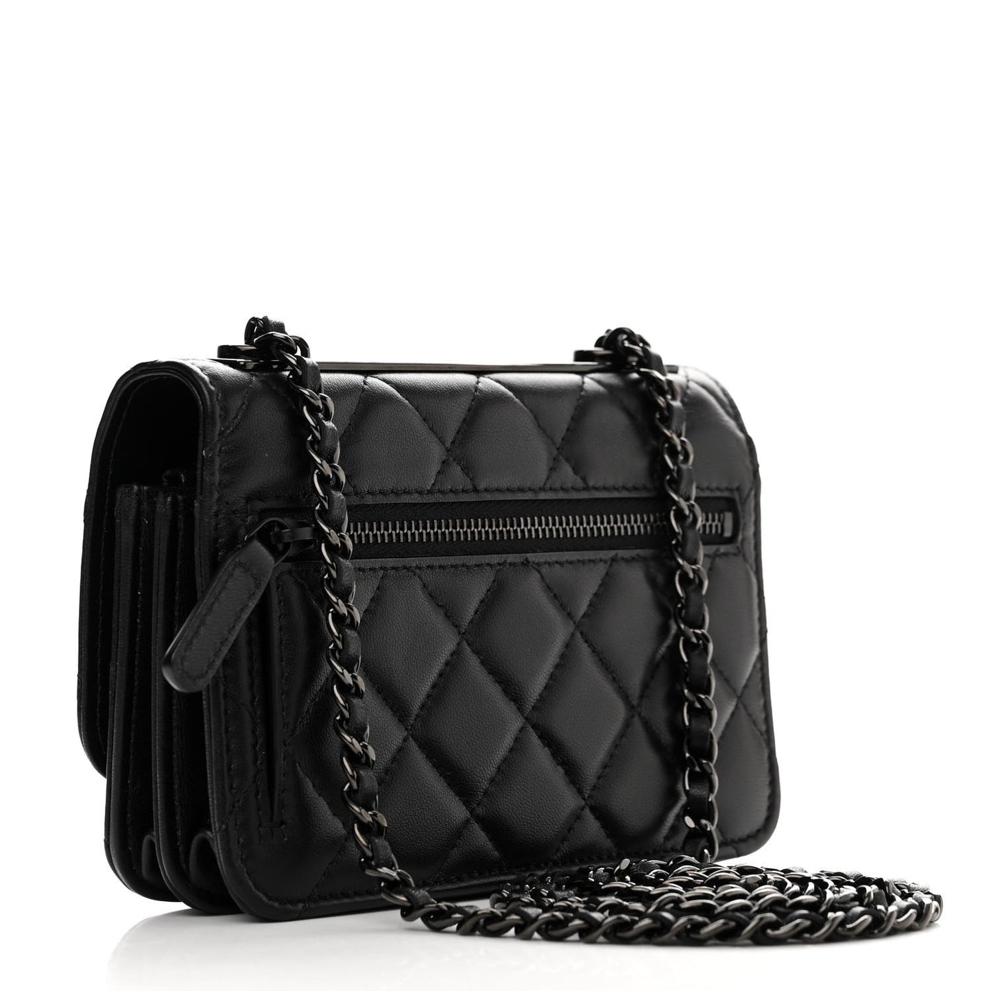 Lambskin Quilted Mini Trendy CC Wallet On Chain WOC So Black