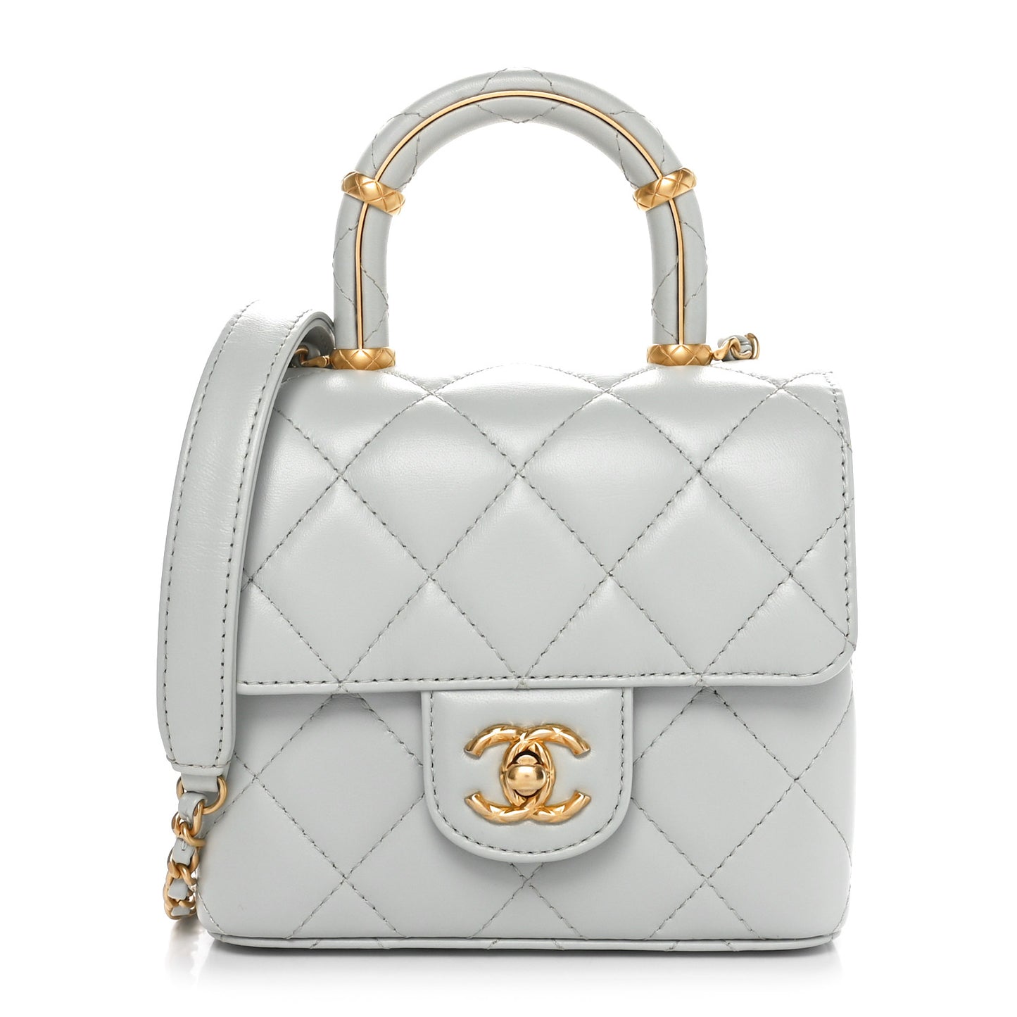 Lambskin Handle Crush Top Handle Flap Bag Grey