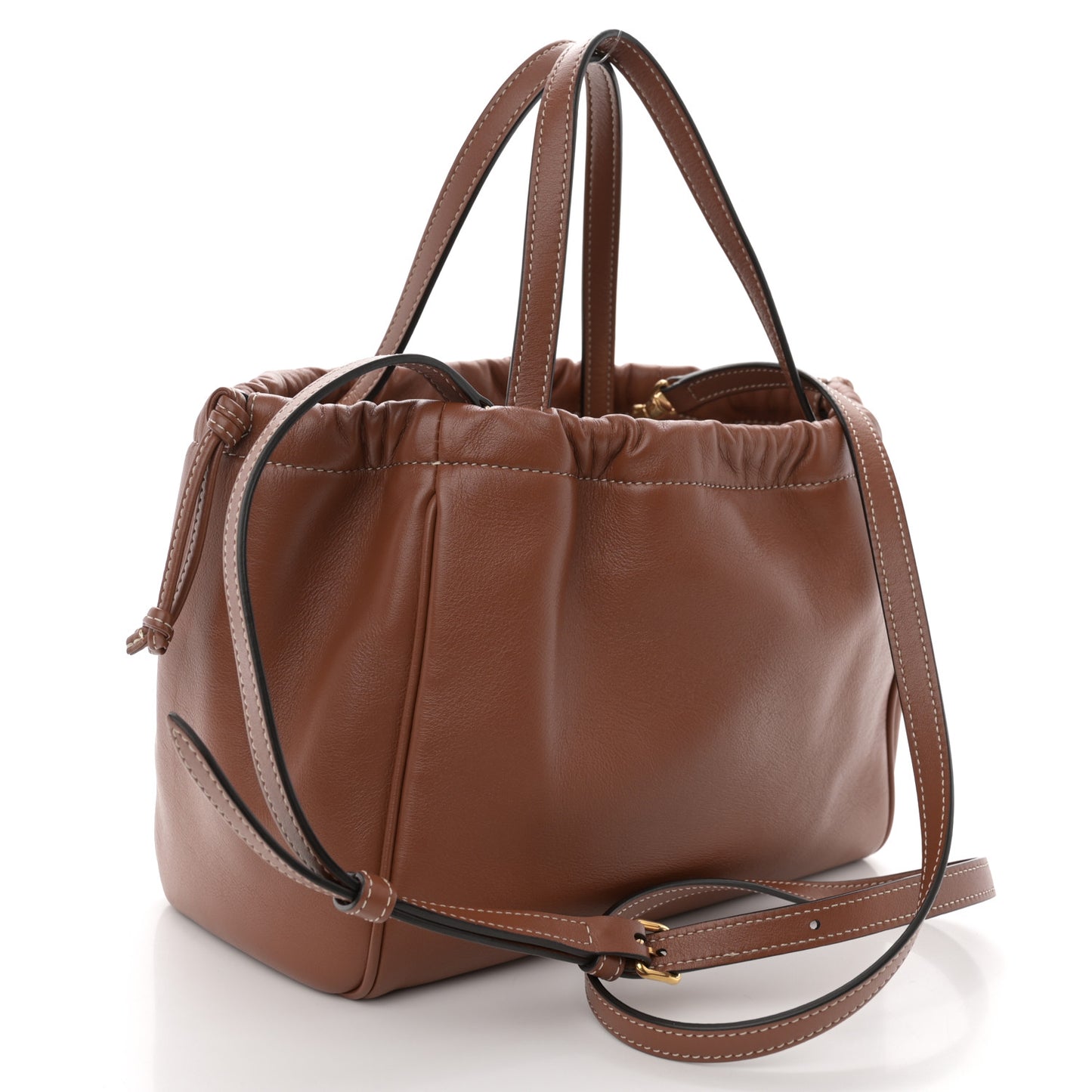 Smooth Calfskin Cuir Small Triomphe Cabas Drawstring Tan