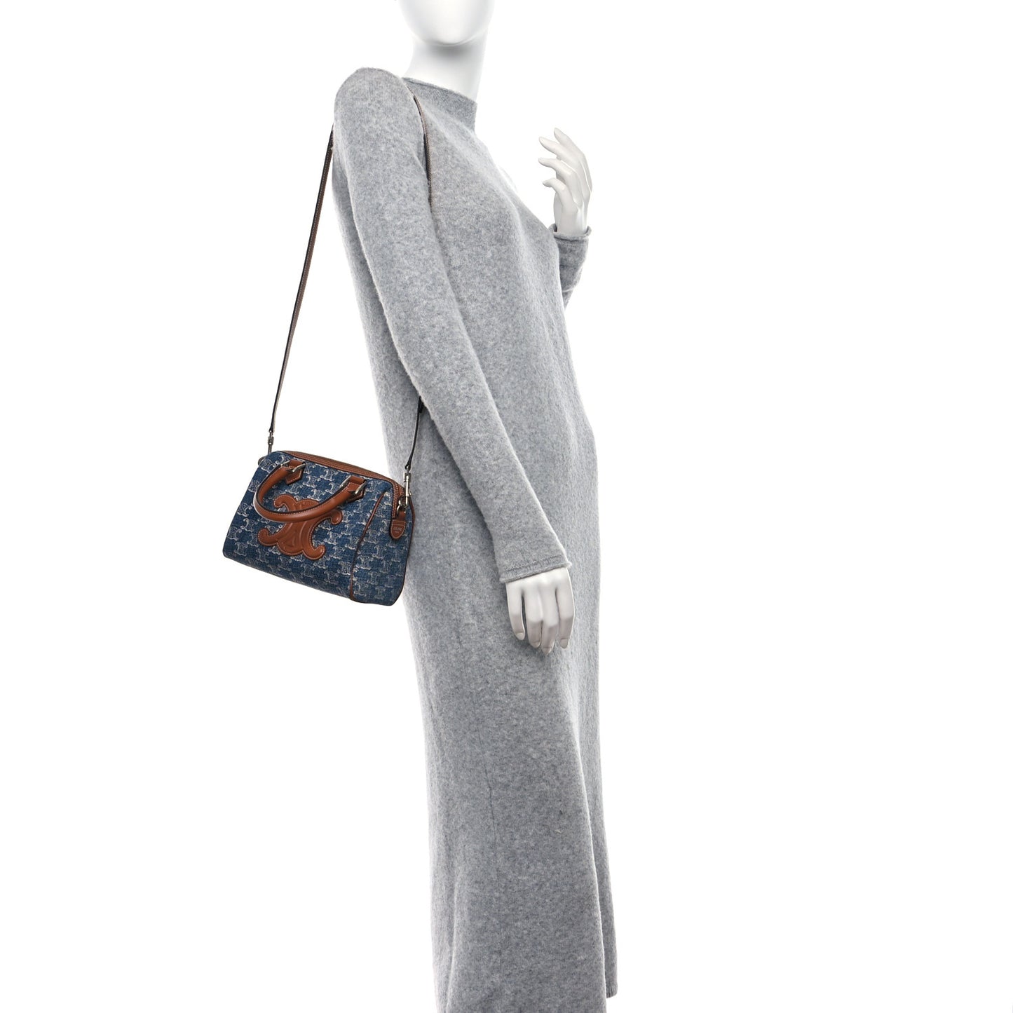 Denim Triomphe All Over Calfskin Small Boston Bag