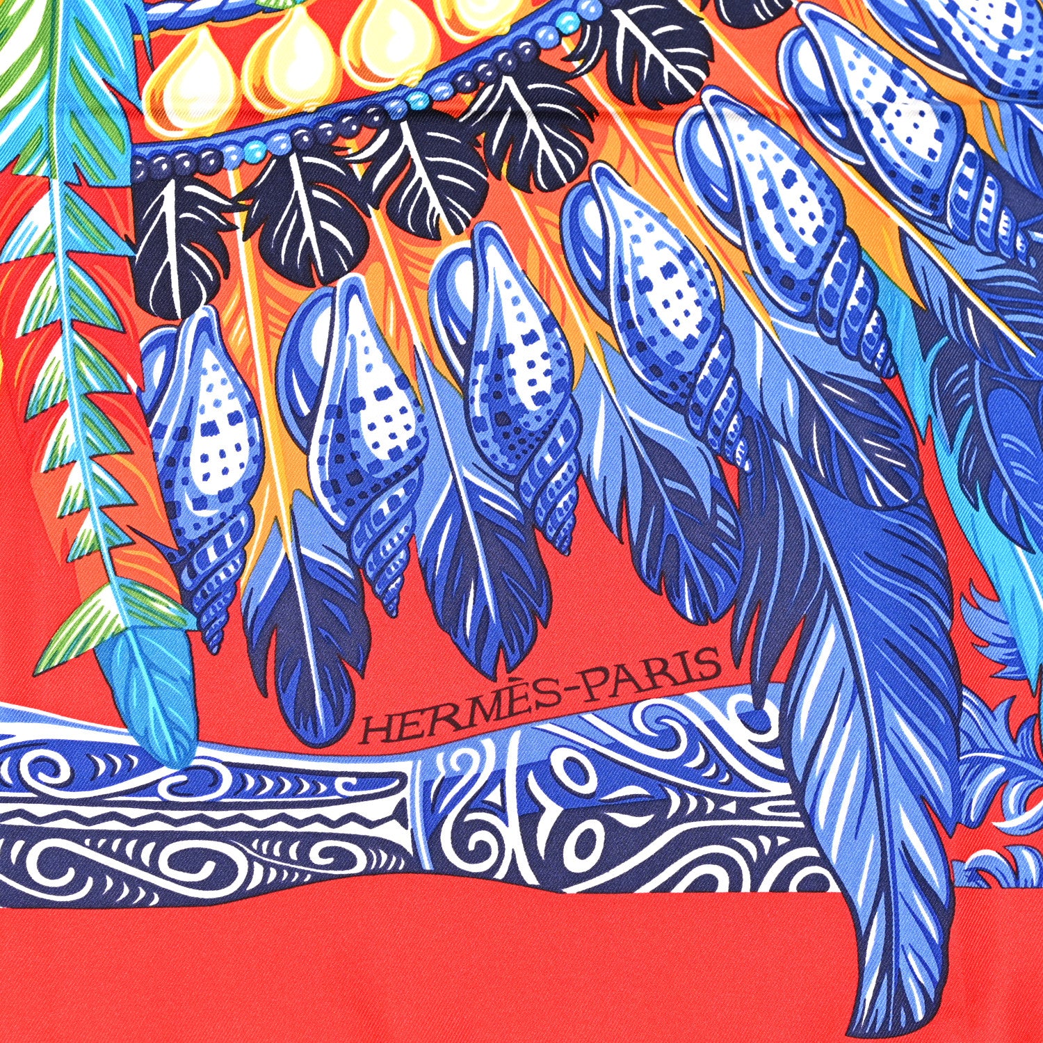 Hermes Silk La Danse Pacifique Scarf 90 Rouge Bleu Vif Bouton D'O 2 of 6