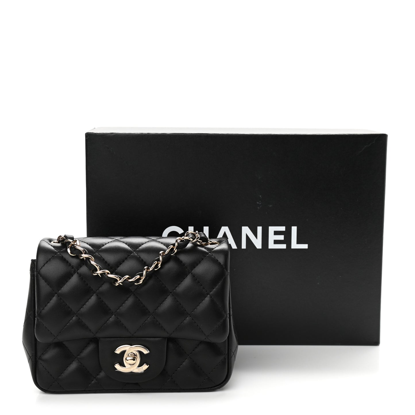 Lambskin Quilted Mini Square Flap Black