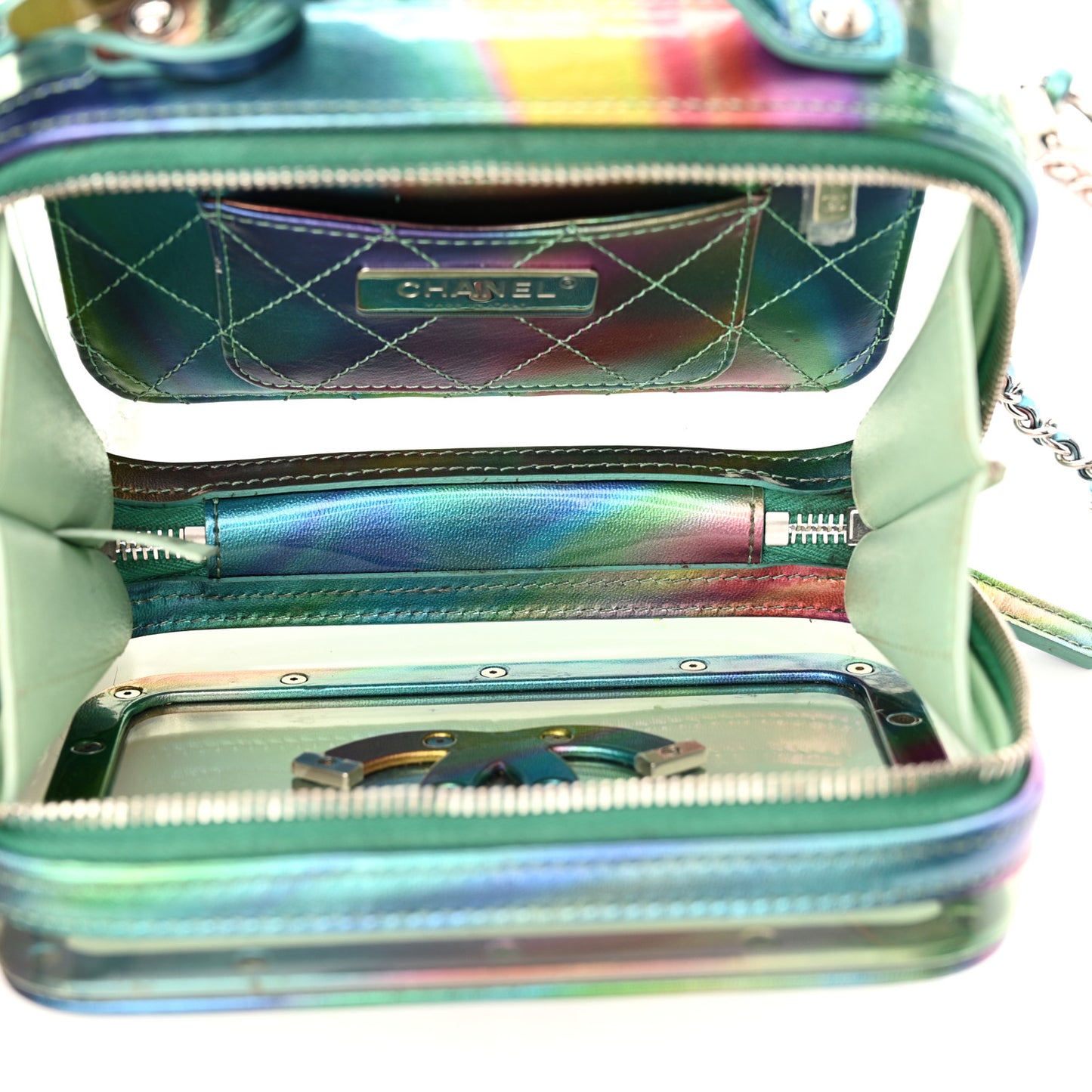 PVC Patent Calfskin Patent Lambskin Small CC Vanity Case Green