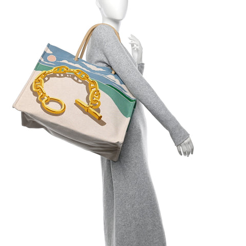 H Canvas Printed Escale A La Plage Beach Bag Or