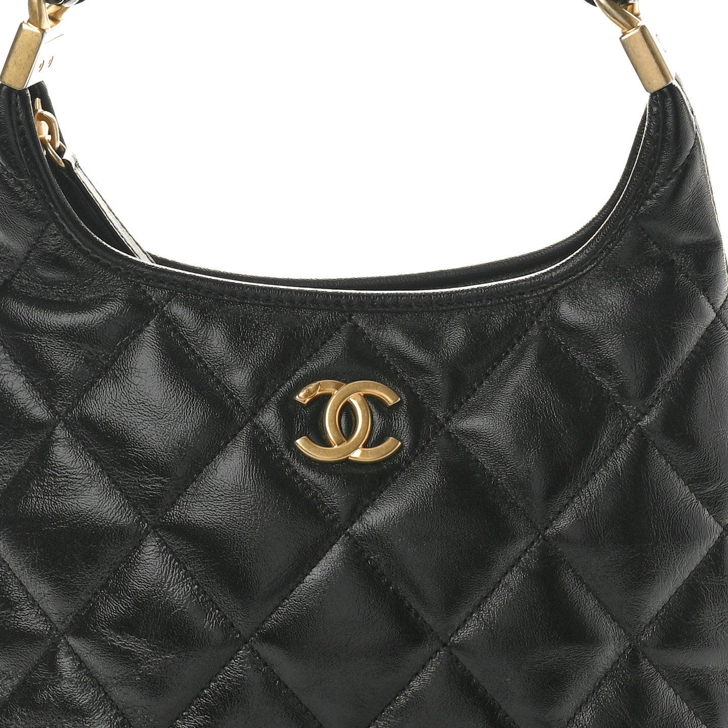 Shiny Crumpled Lambskin Quilted Small CC Funky Town Hobo Black