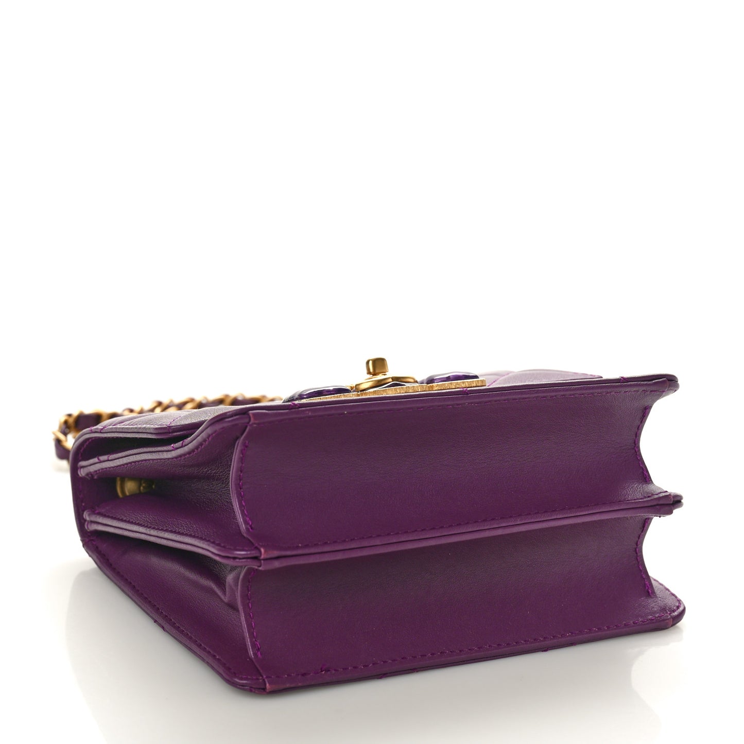 Calfskin Resin Quilted Mini Flap Purple