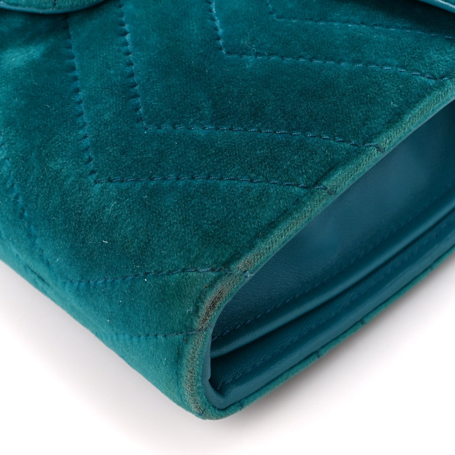 Gucci Velvet Matelasse GG Marmont Chain Wallet Pavone Cyan 10 of 10