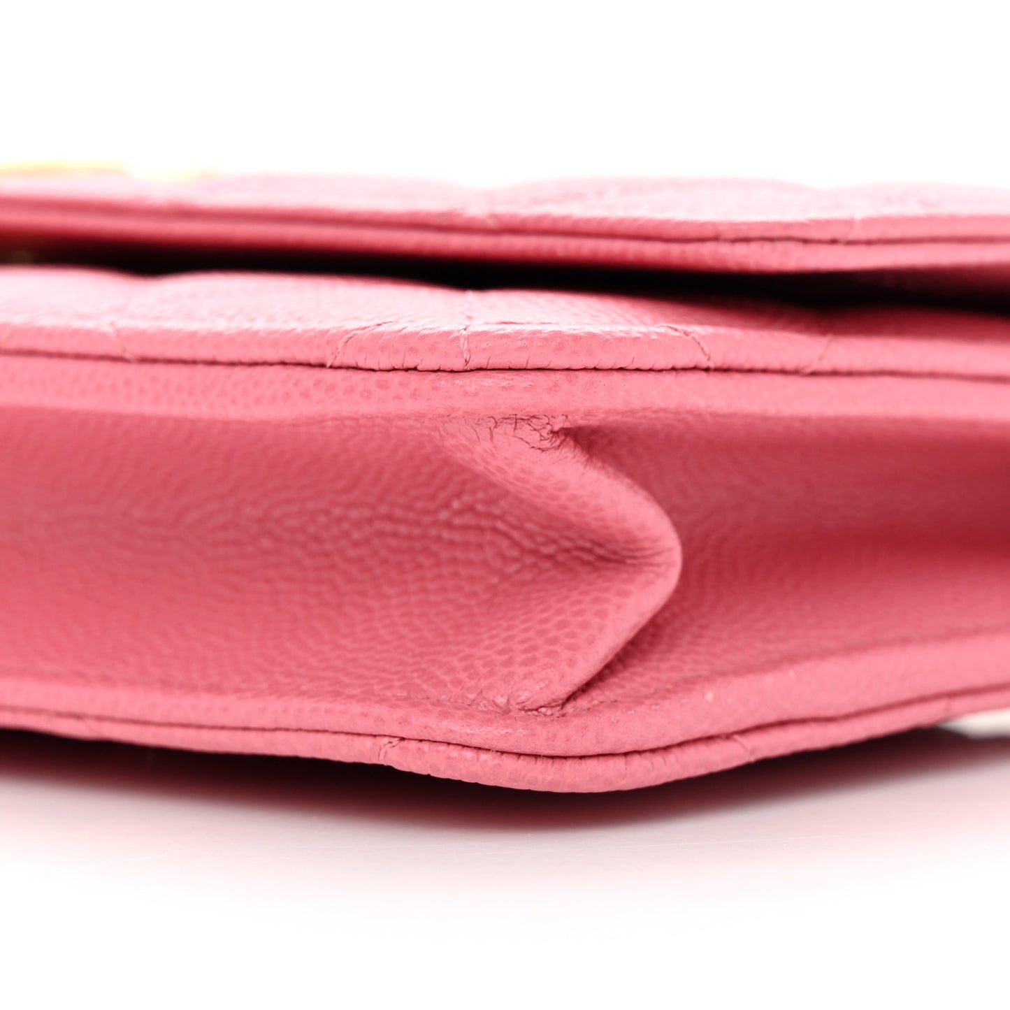 Caviar Quilted Textured CC Wallet On Chain WOC Pink