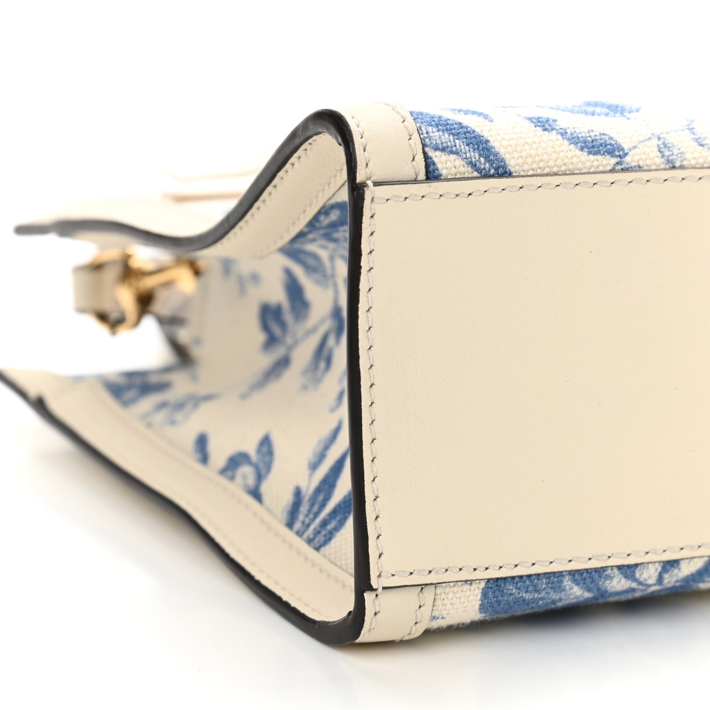 Canvas Herbarium Print Ribbon Top Handle Bag Blue