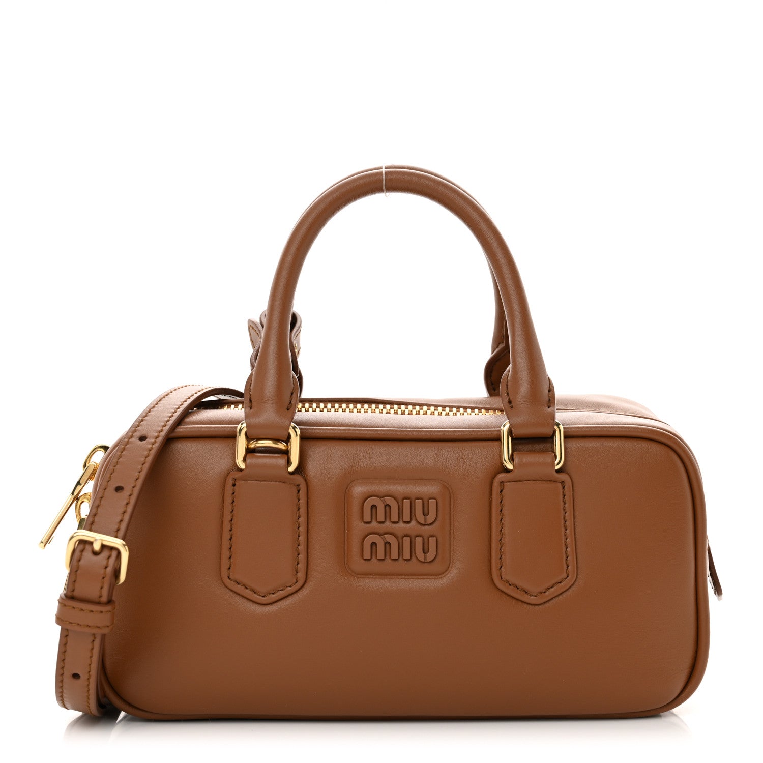 Miu Miu Calfskin Regular Arcadie Top Handle Bag Cognac 1661293