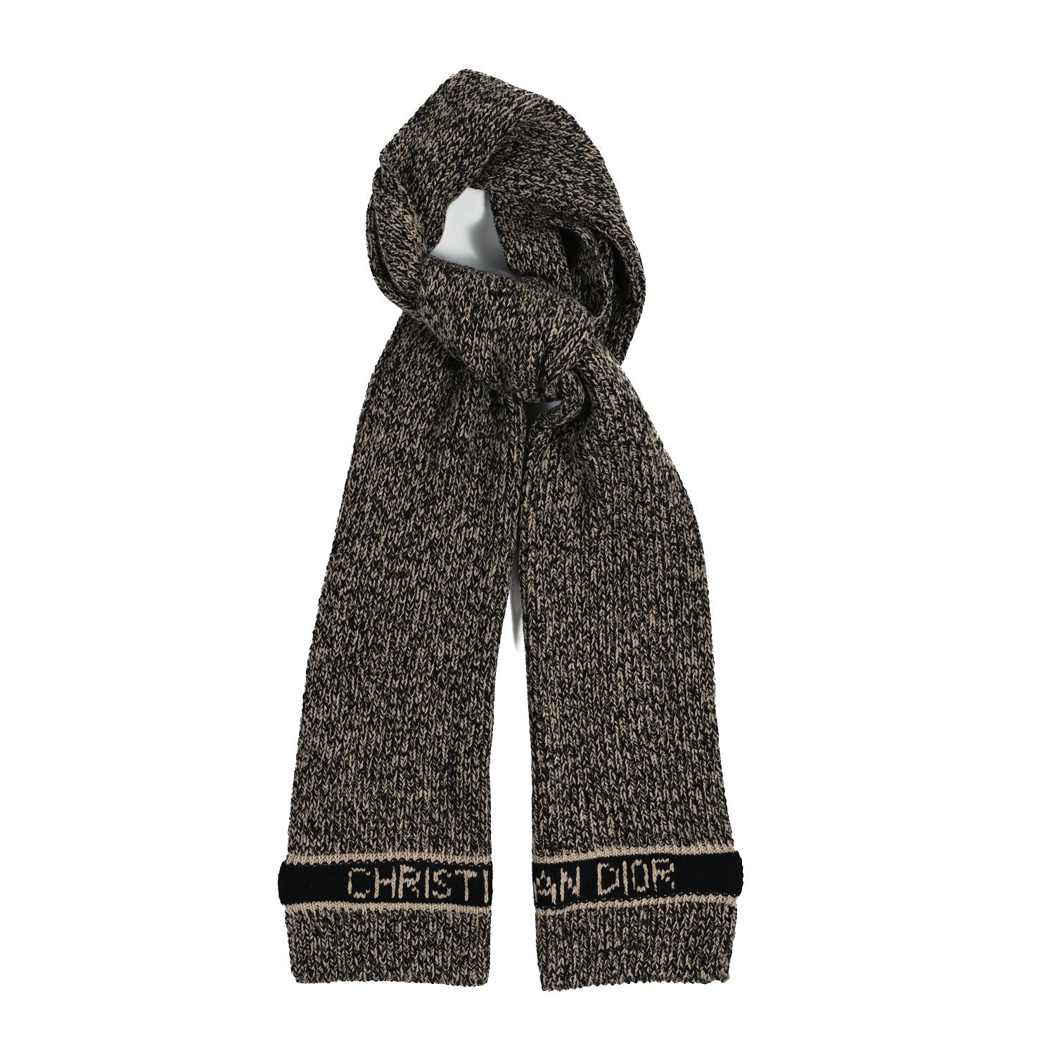 Christian Dior Wool Cashmere Logo Scarf Beige Black 1 of 4
