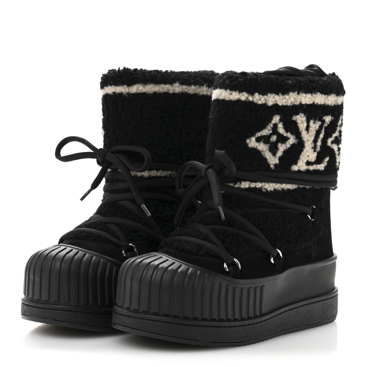 Louis Vuitton Suede Shearling Polar Flat Half Boots 37 Black 4 of 9