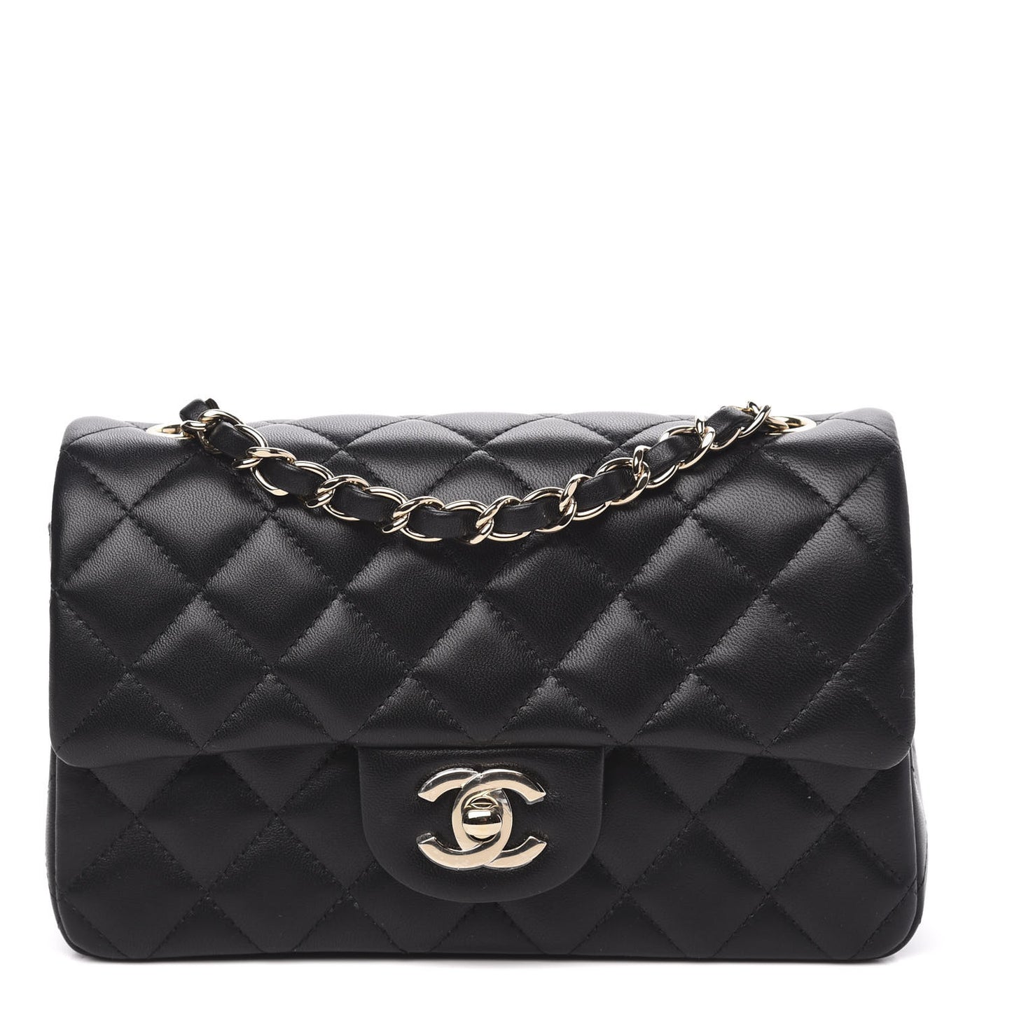 Lambskin Quilted Mini Rectangular Flap Black