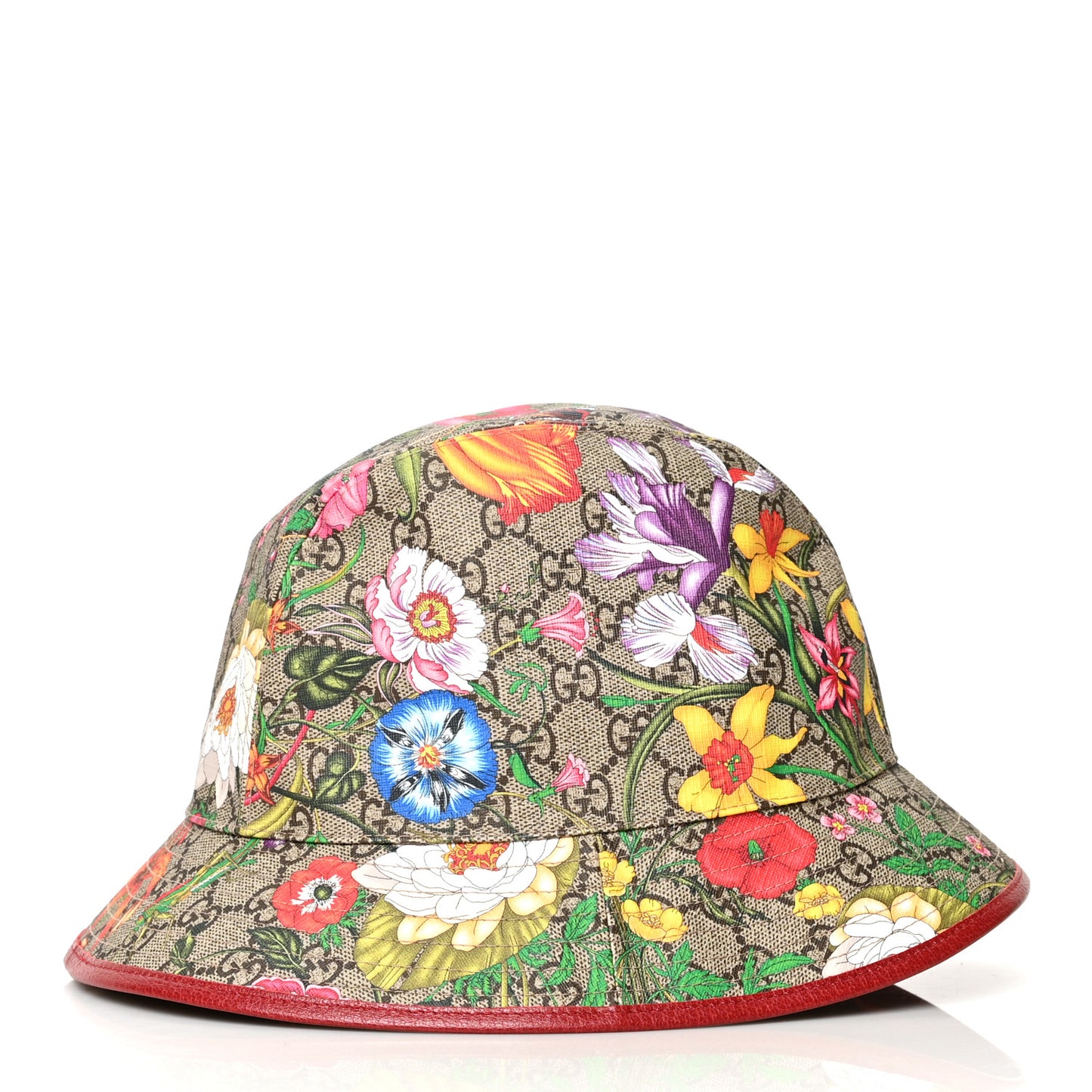 GG Supreme Monogram Flora Bucket Hat M Red